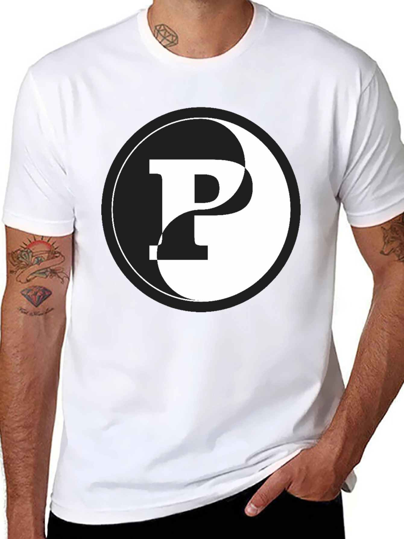 Yin Yang Letter P T-Shirt - Black