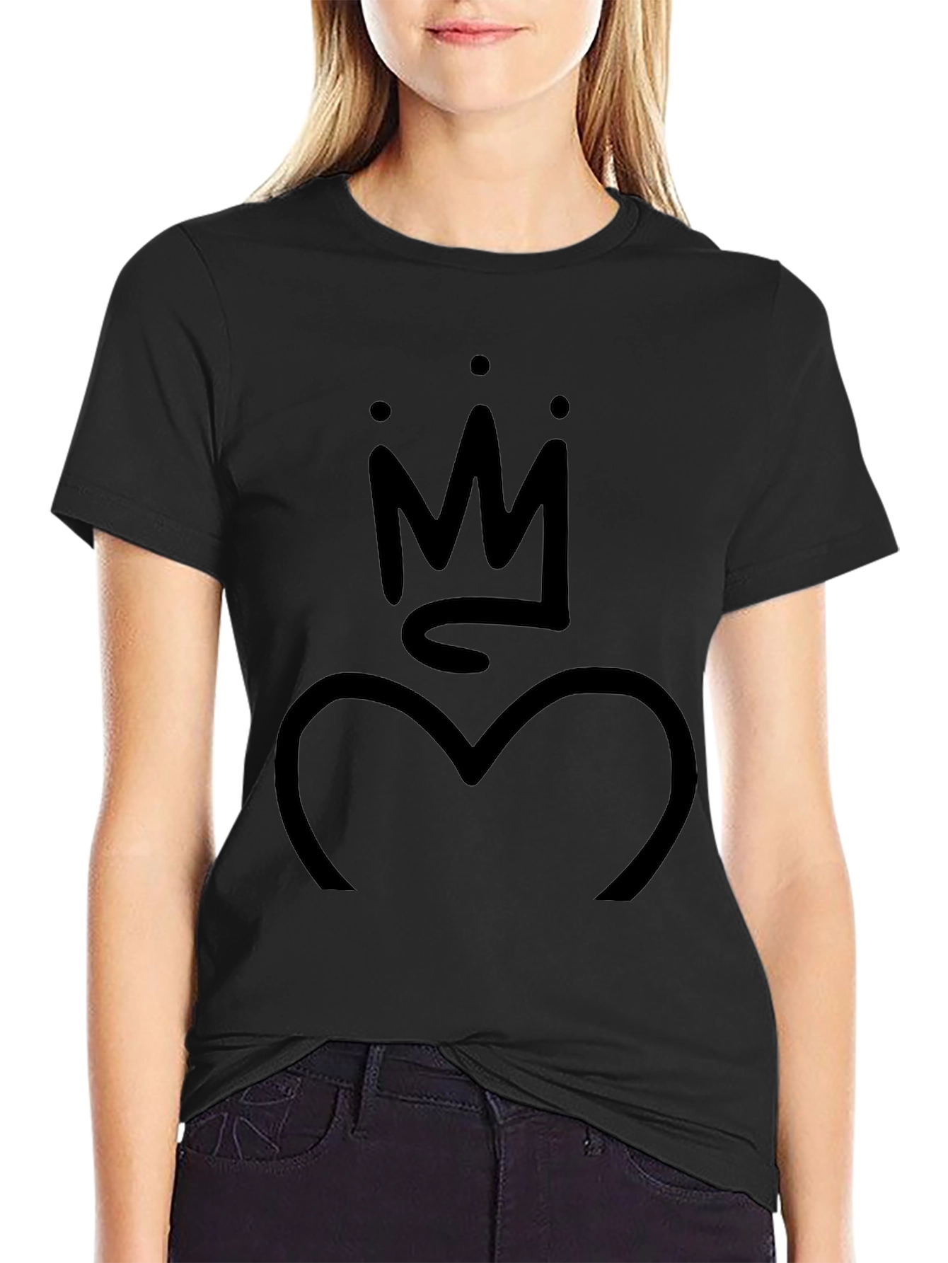Crown Heart Graphic T-Shirt - Stylish Black Tee