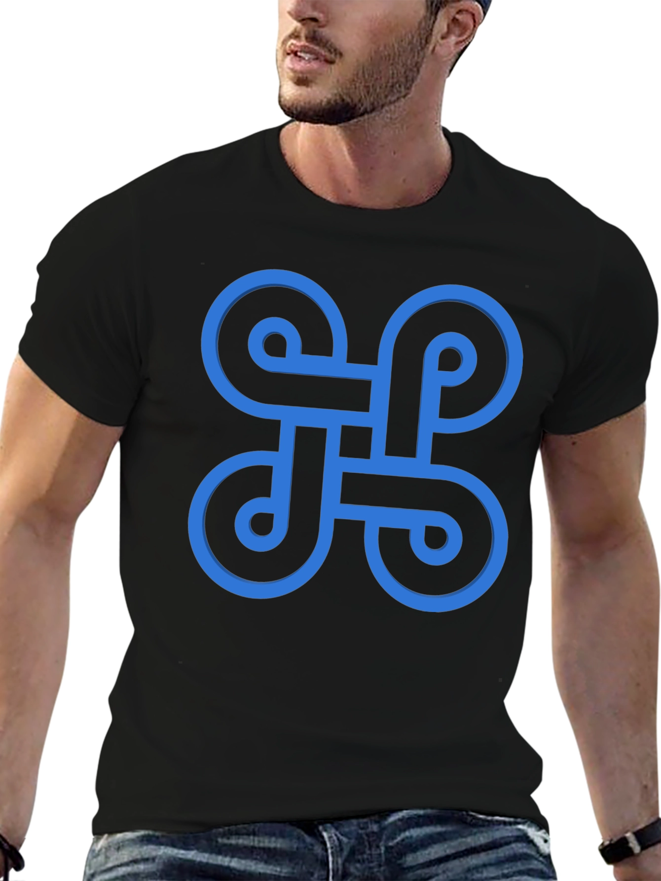 Geometric Pattern Black Cotton T-Shirt