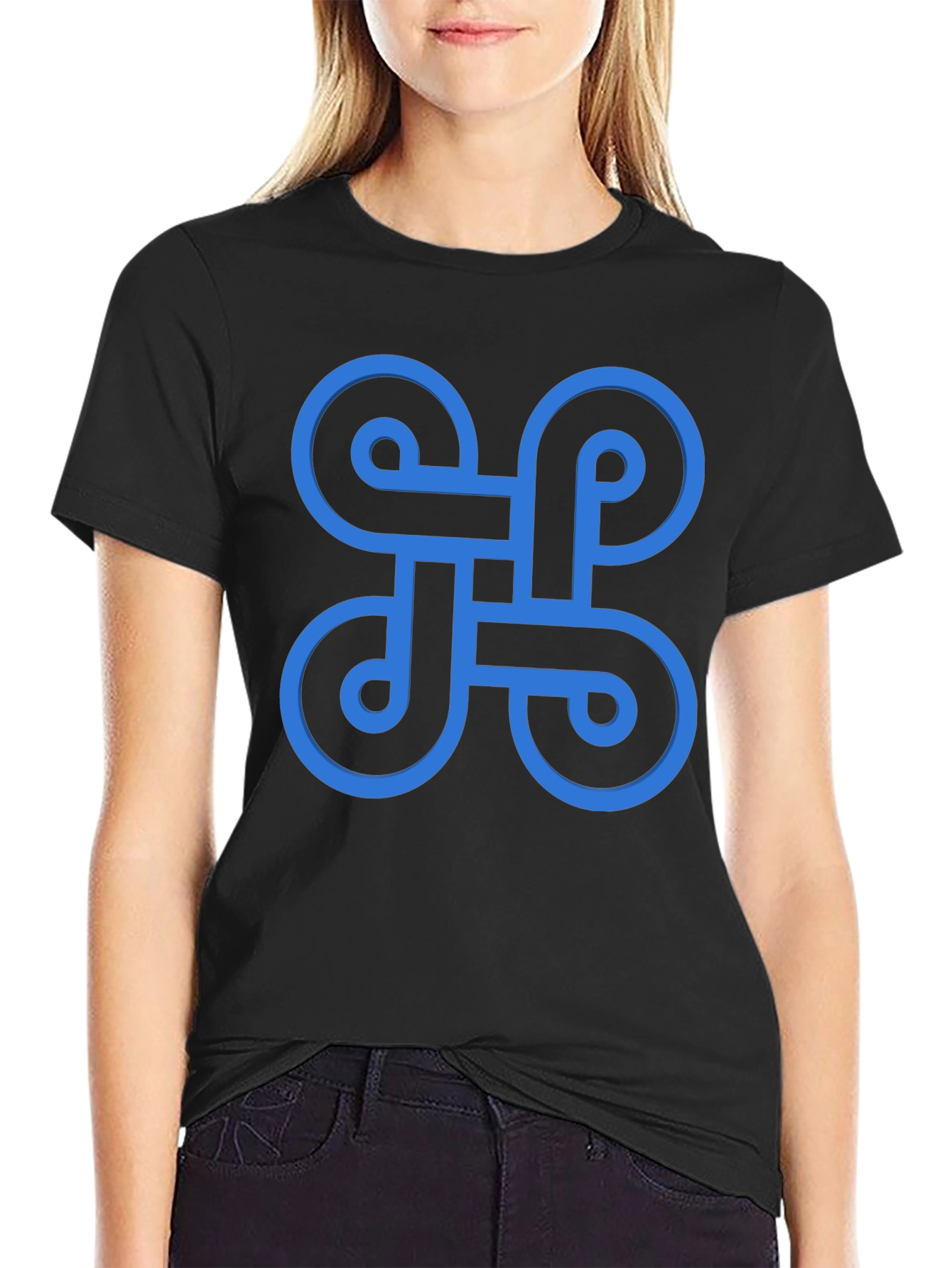 Geometric Pattern Black Cotton T-Shirt