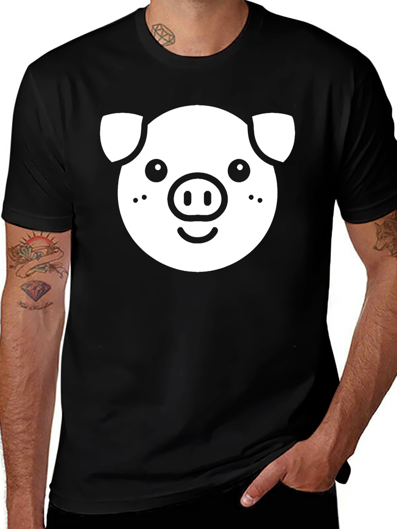 Mens Black T-Shirt with Pig Face Graphic