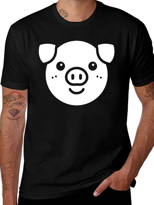 Mens Black T-Shirt with Pig Face Graphic