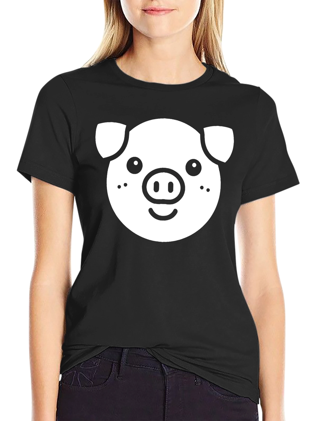 Mens Black T-Shirt with Pig Face Graphic