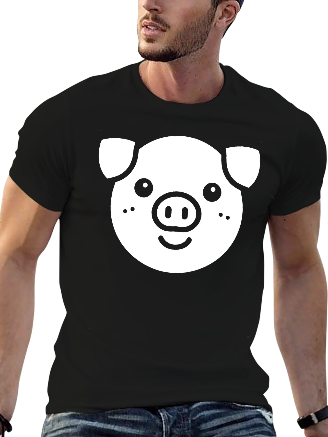 Mens Black T-Shirt with Pig Face Graphic