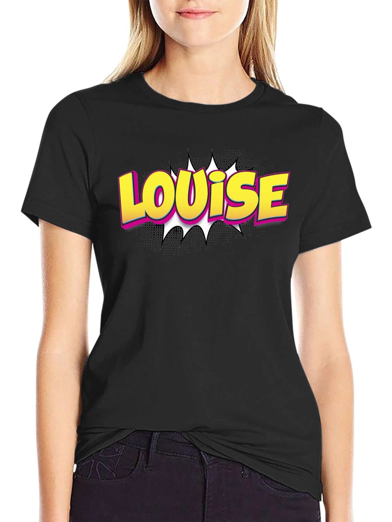 Louise Pop Art Graphic Tee - Black Cotton T-Shirt