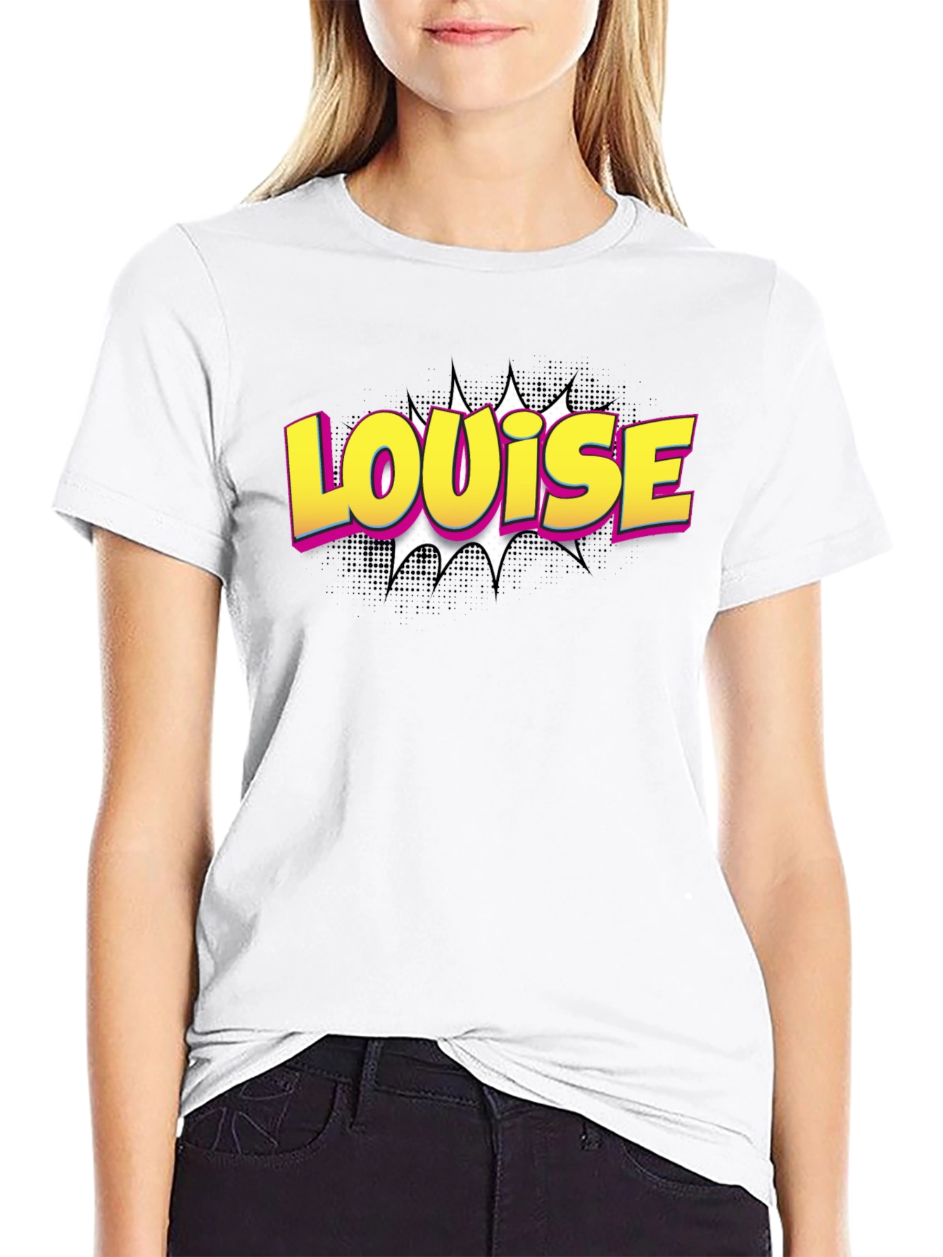 Louise Pop Art Graphic Tee - Black Cotton T-Shirt