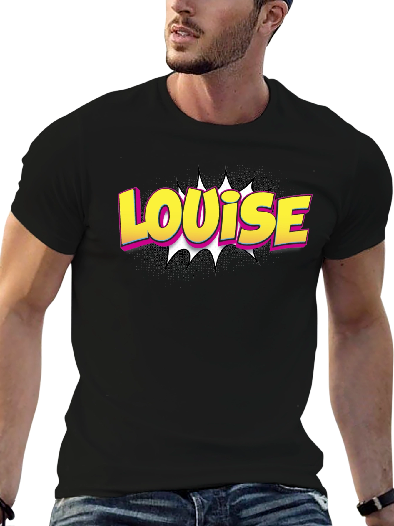 Louise Pop Art Graphic Tee - Black Cotton T-Shirt