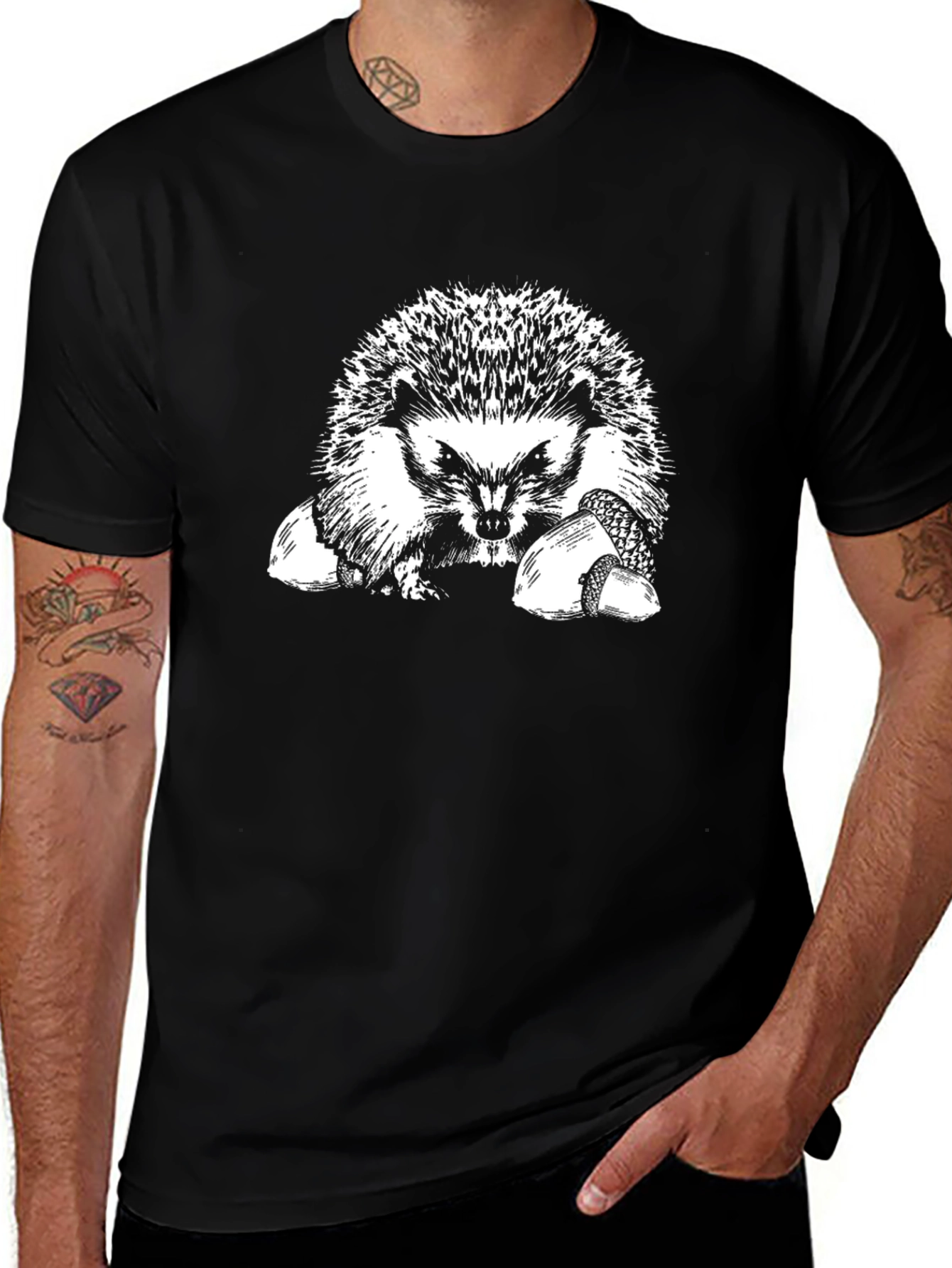 Hedgehog Graphic T-Shirt - Black Cotton Tee