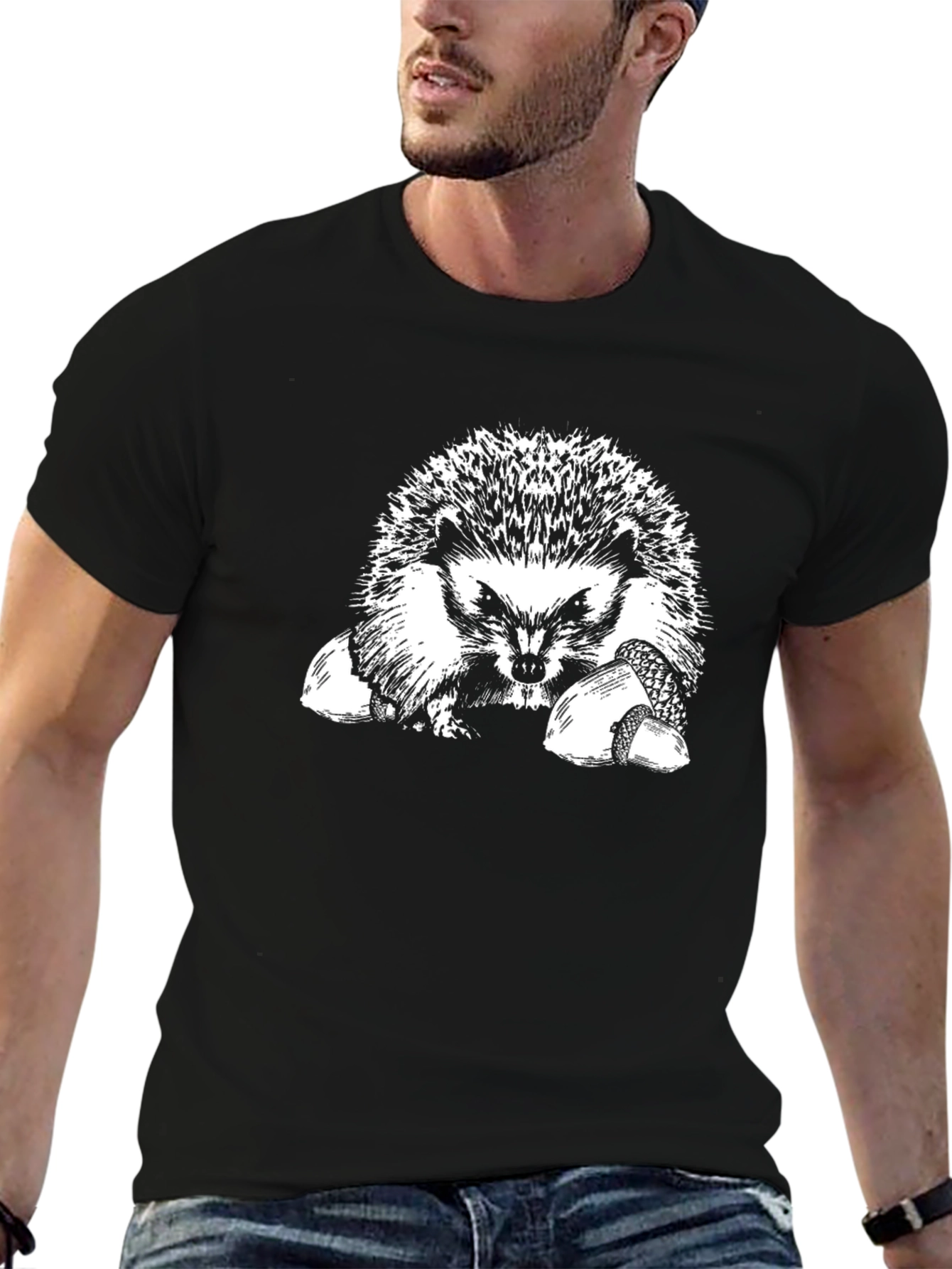Hedgehog Graphic T-Shirt - Black Cotton Tee