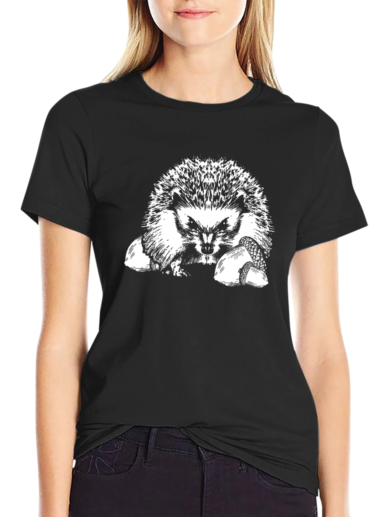 Hedgehog Graphic T-Shirt - Black Cotton Tee