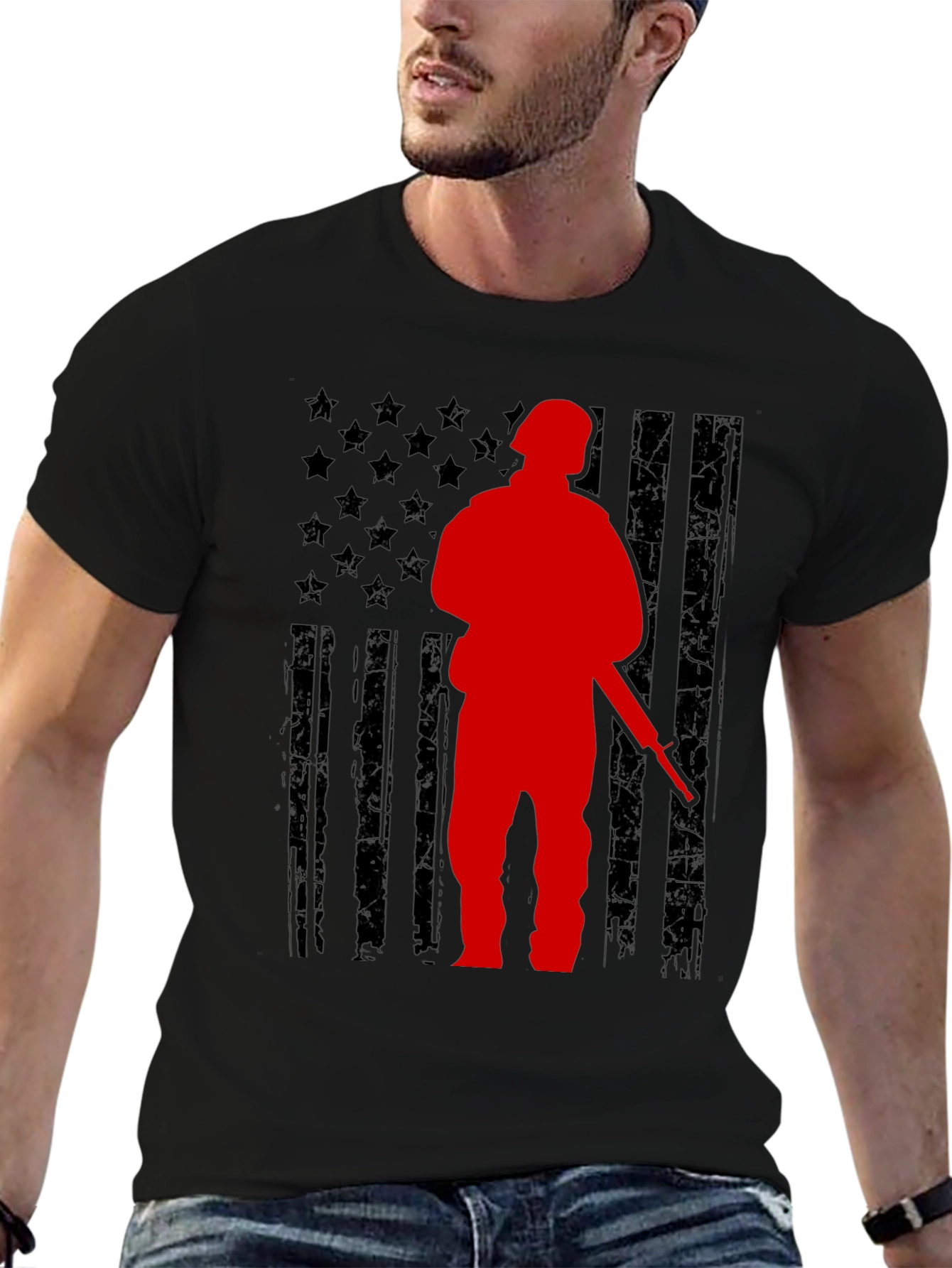 American Flag Soldier Graphic T-Shirt