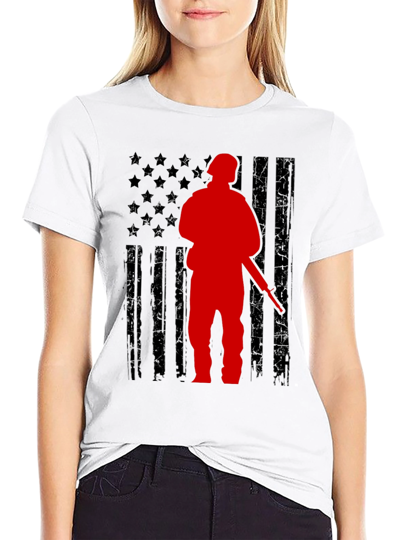 American Flag Soldier Graphic T-Shirt