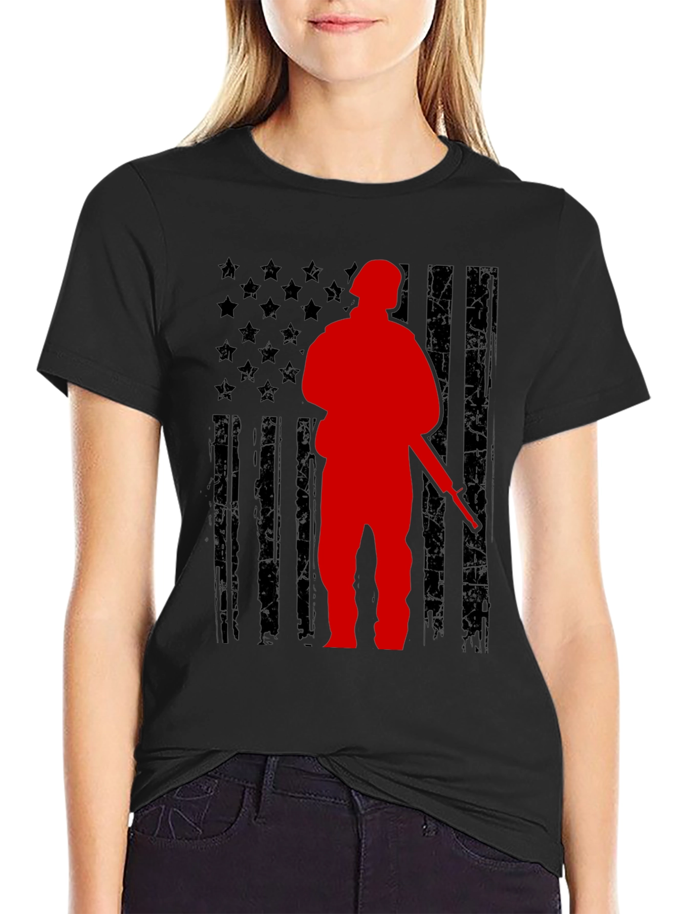 American Flag Soldier Graphic T-Shirt