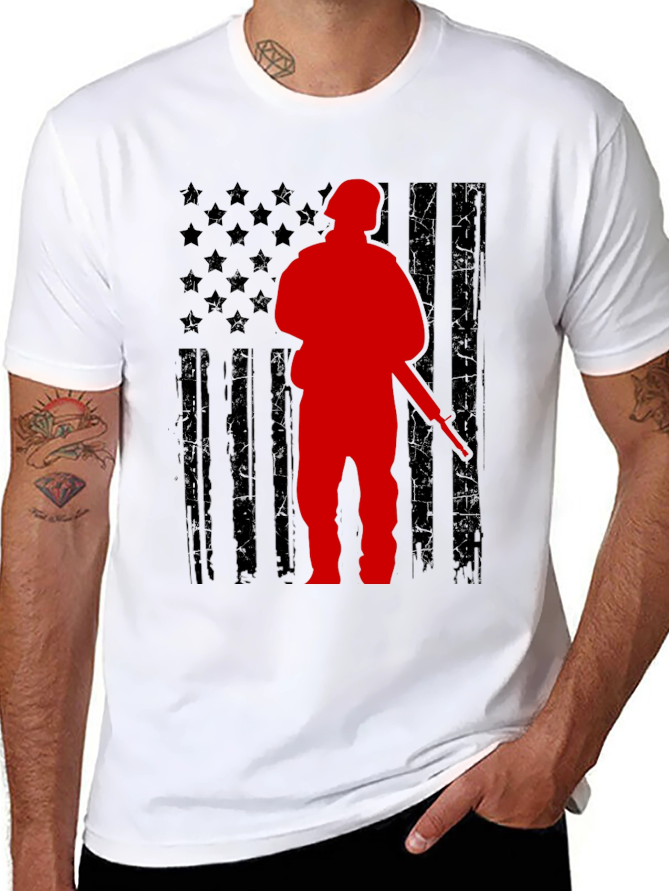 American Flag Soldier Graphic T-Shirt