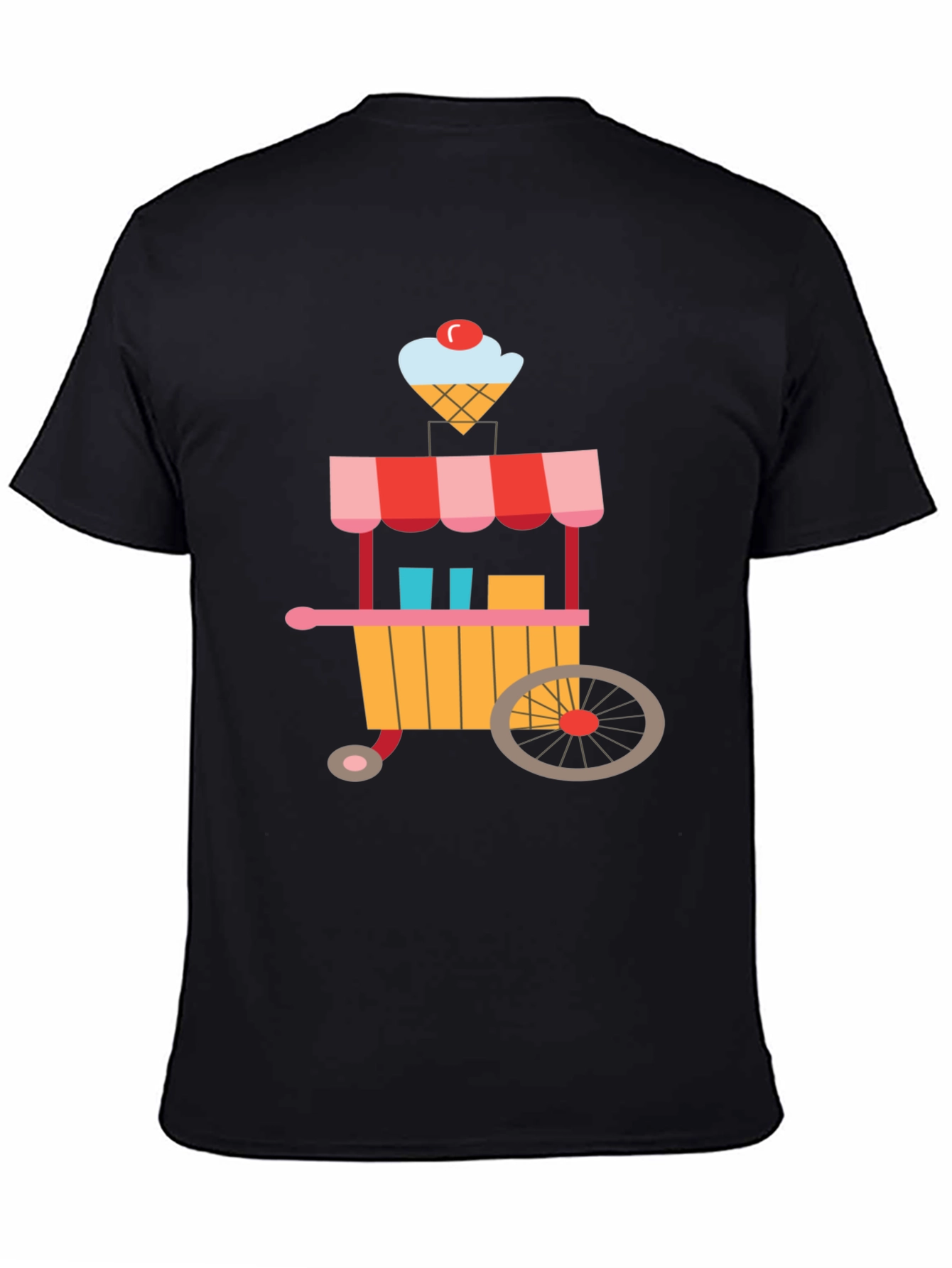 Ice Cream Cart Graphic Tee - Black Cotton T-Shirt
