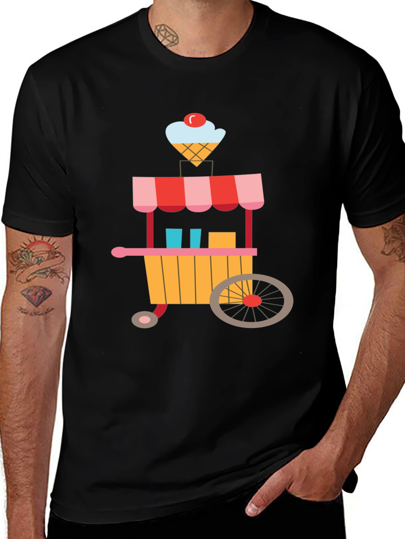 Ice Cream Cart Graphic Tee - Black Cotton T-Shirt