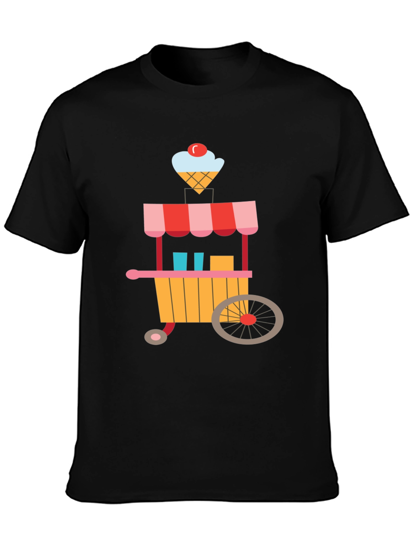 Ice Cream Cart Graphic Tee - Black Cotton T-Shirt