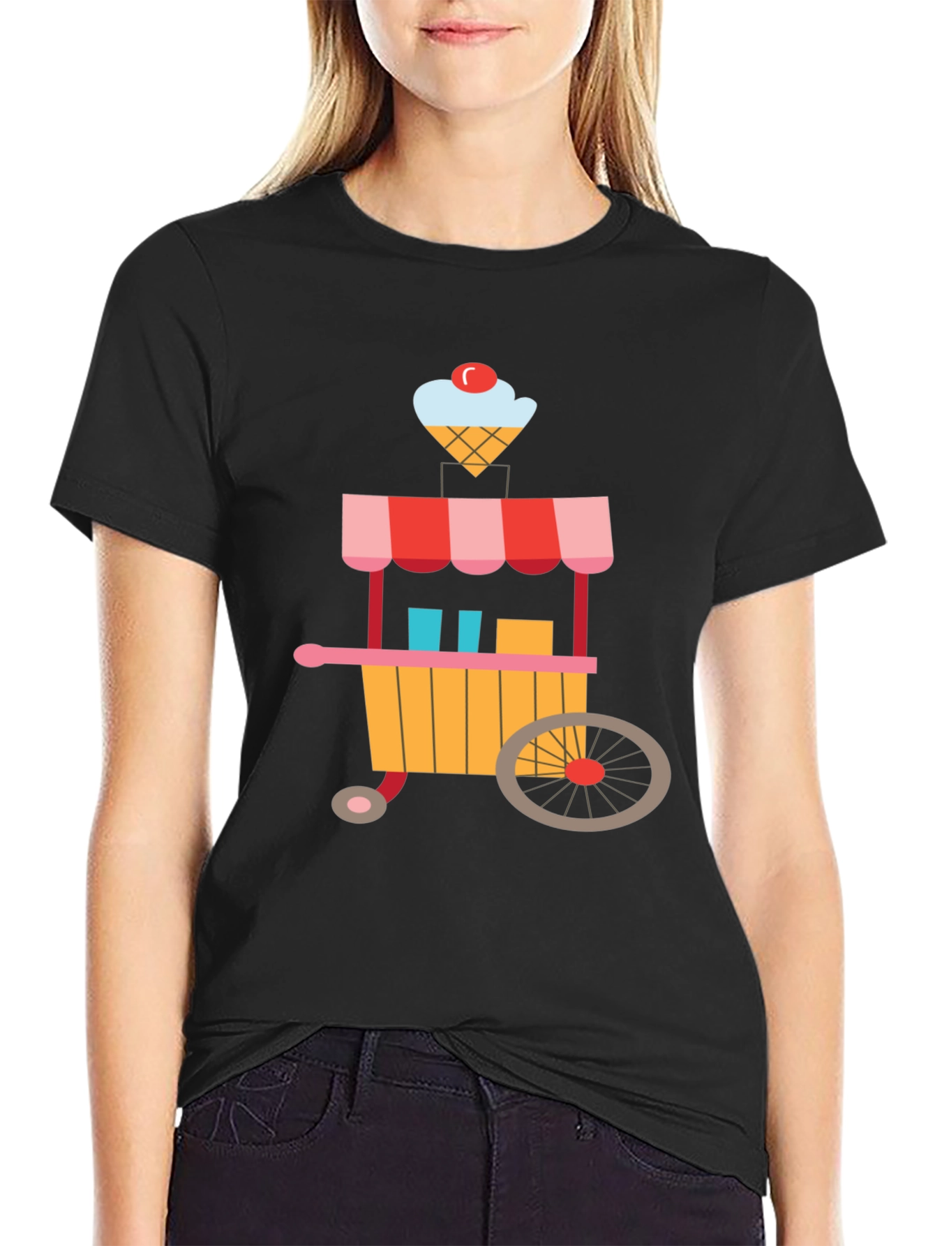 Ice Cream Cart Graphic Tee - Black Cotton T-Shirt