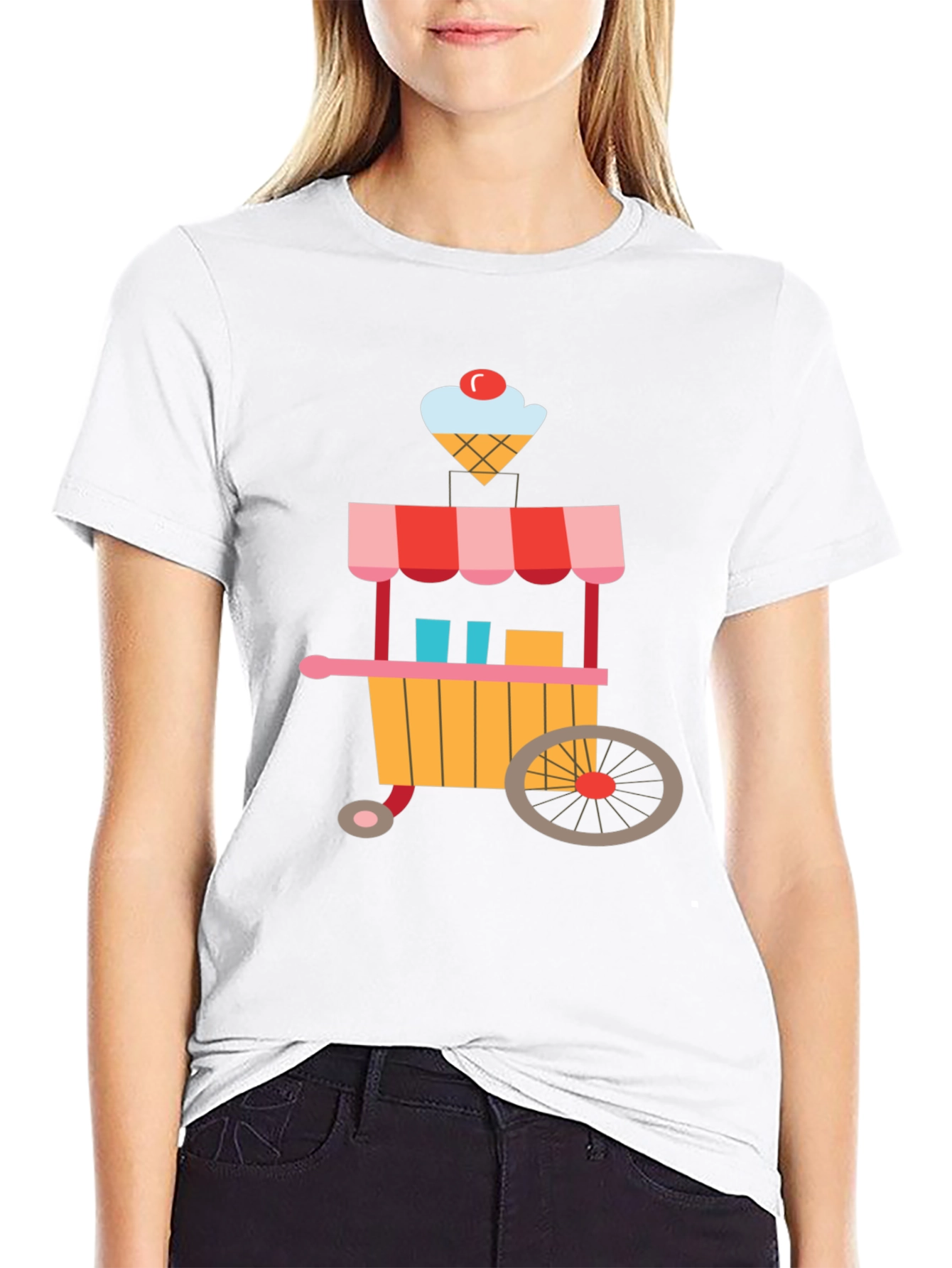 Ice Cream Cart Graphic Tee - Black Cotton T-Shirt