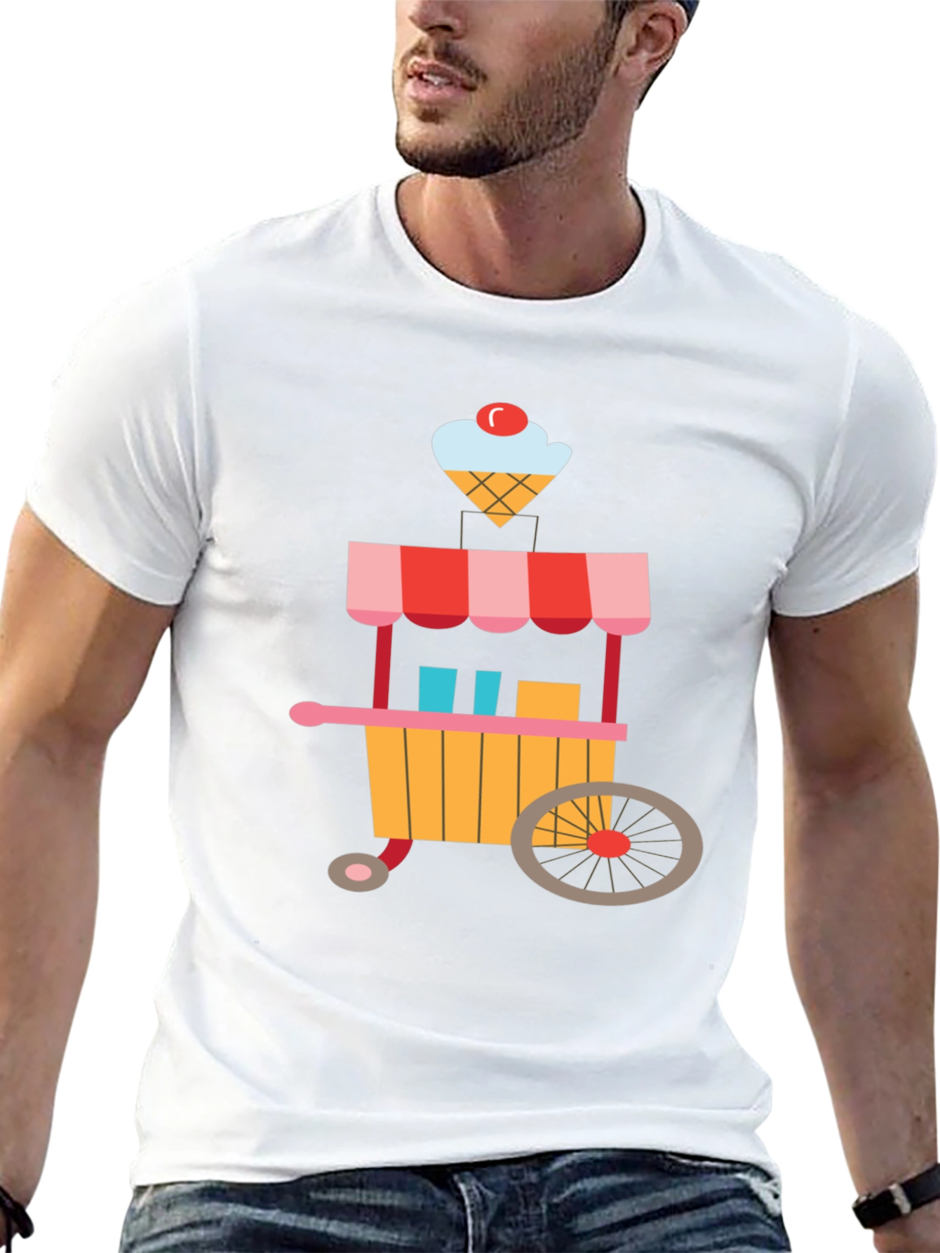 Ice Cream Cart Graphic Tee - Black Cotton T-Shirt