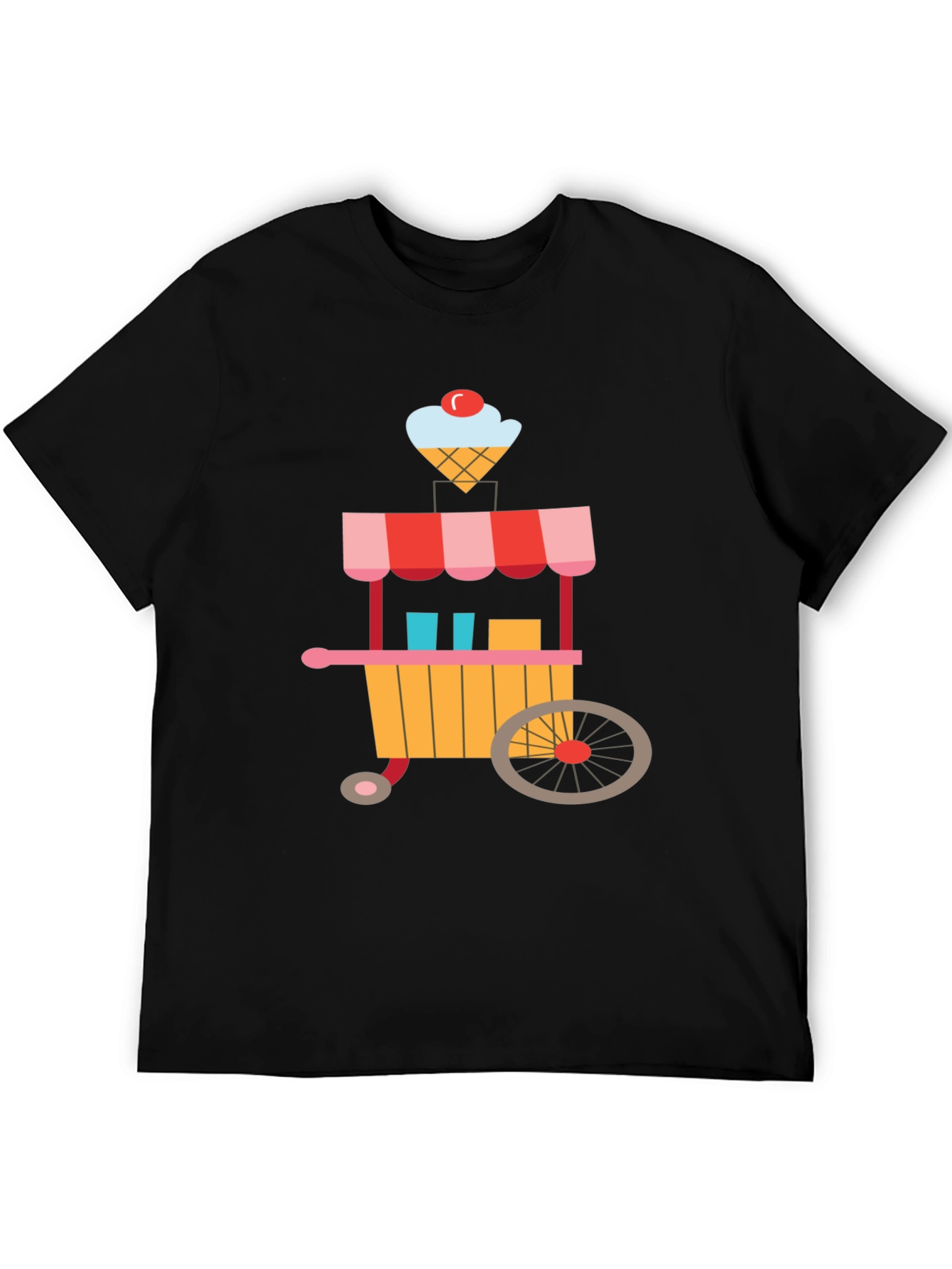 Ice Cream Cart Graphic Tee - Black Cotton T-Shirt