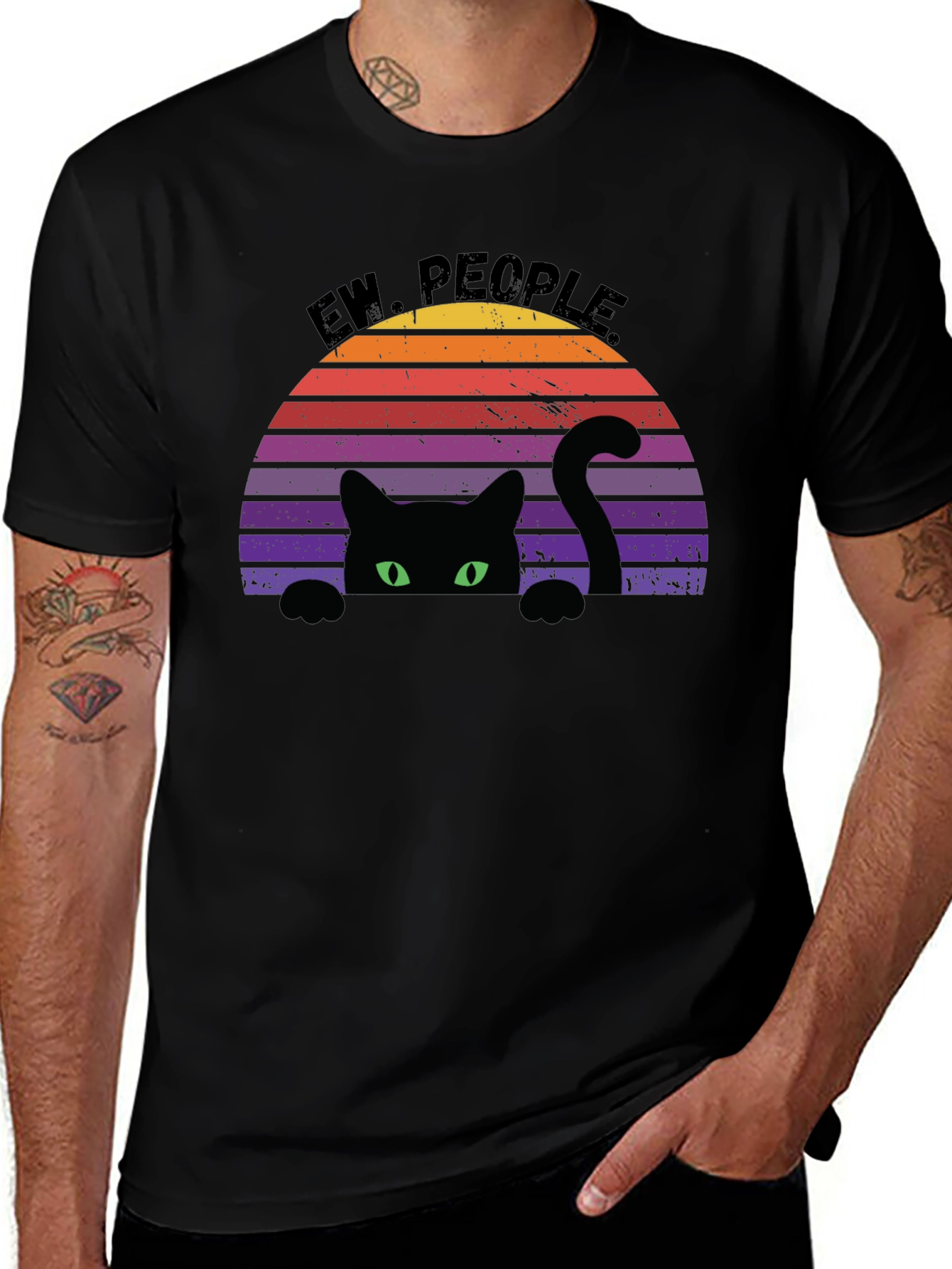 Ew People Black Cat Retro Graphic Tee