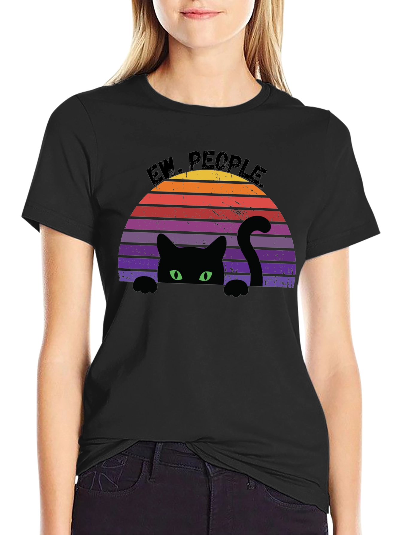 Ew People Black Cat Retro Graphic Tee