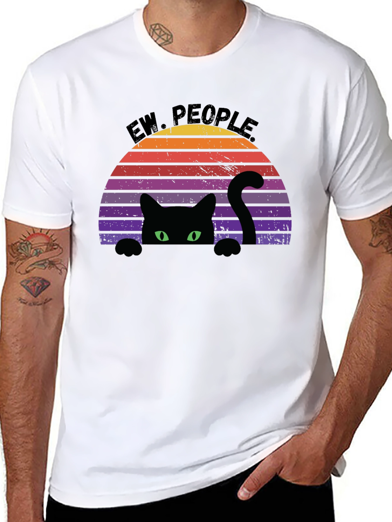 Ew People Black Cat Retro Graphic Tee
