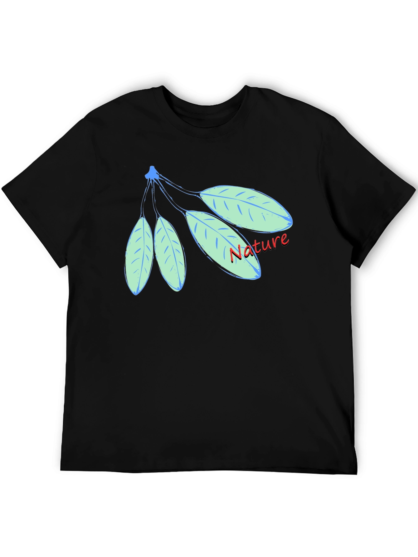 Nature Leaf Design Black Cotton T-Shirt