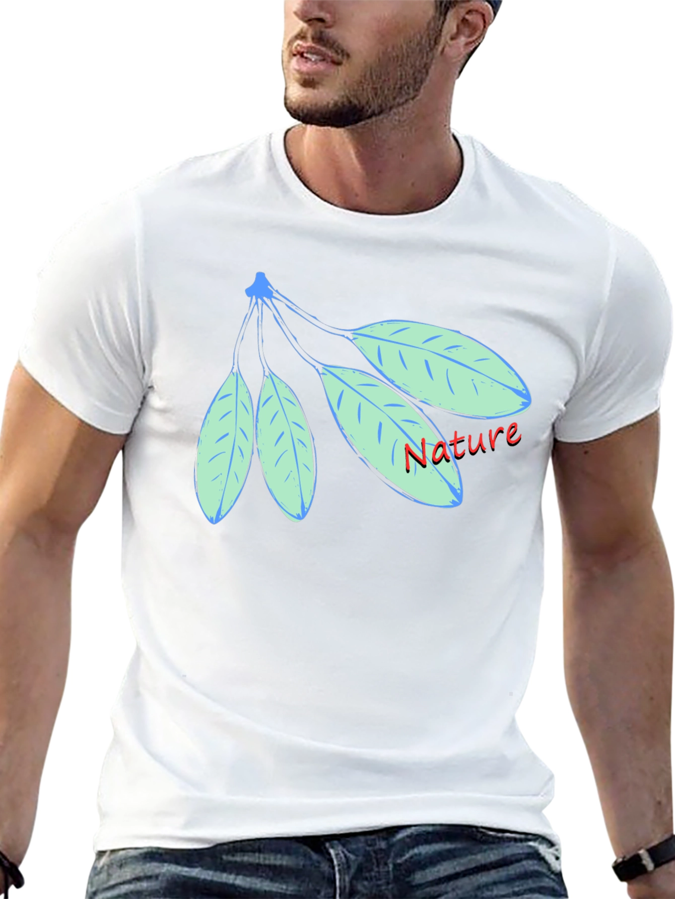 Nature Leaf Design Black Cotton T-Shirt