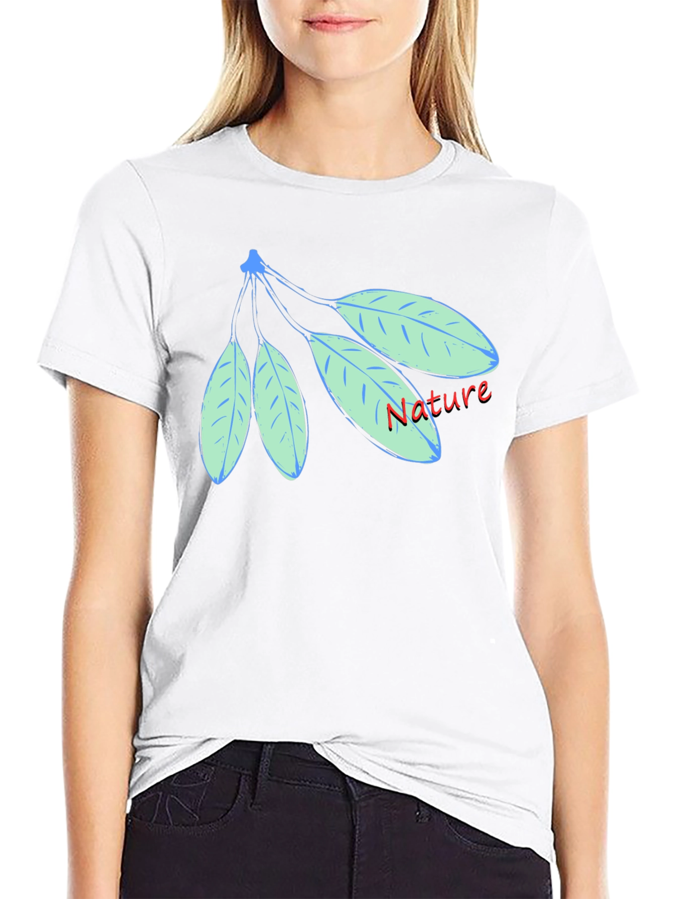 Nature Leaf Design Black Cotton T-Shirt