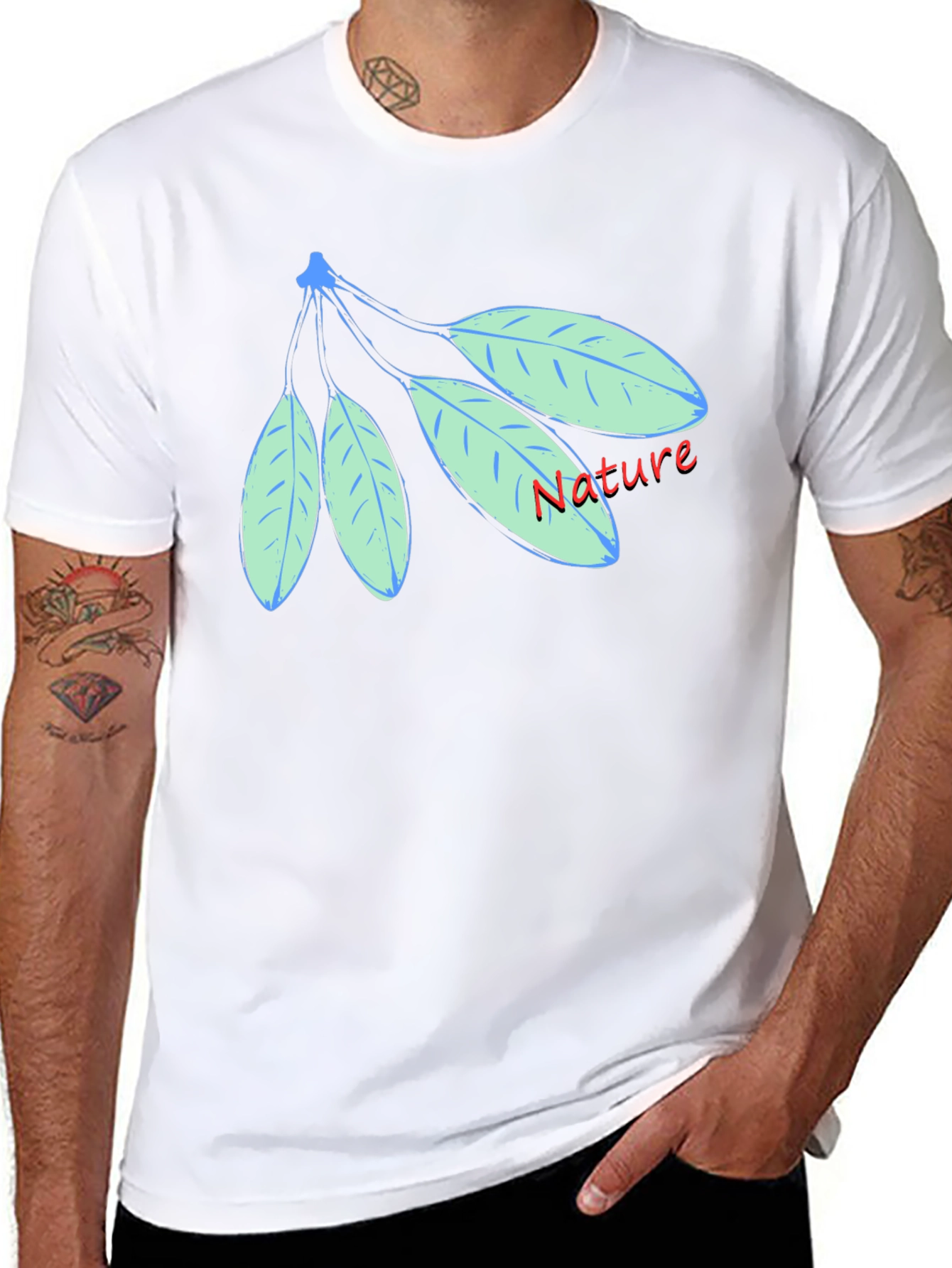 Nature Leaf Design Black Cotton T-Shirt