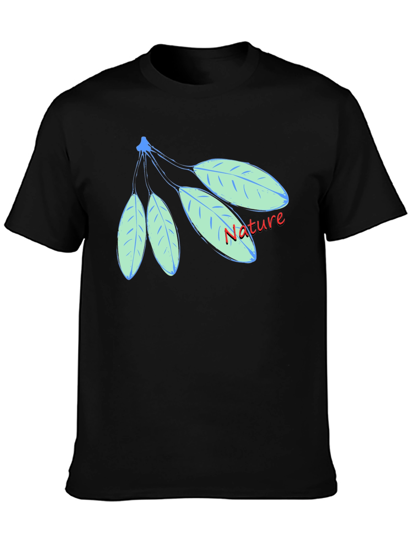 Nature Leaf Design Black Cotton T-Shirt