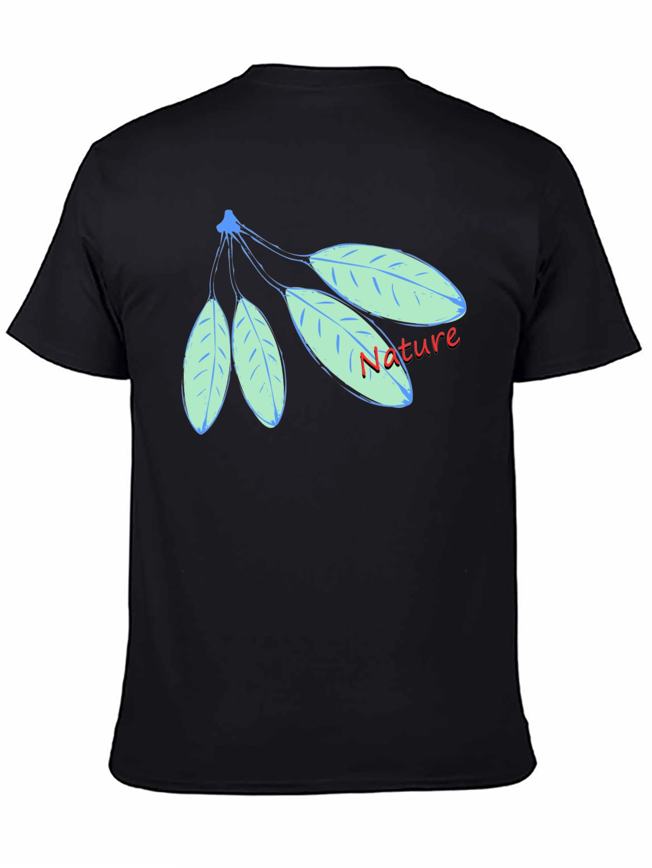 Nature Leaf Design Black Cotton T-Shirt