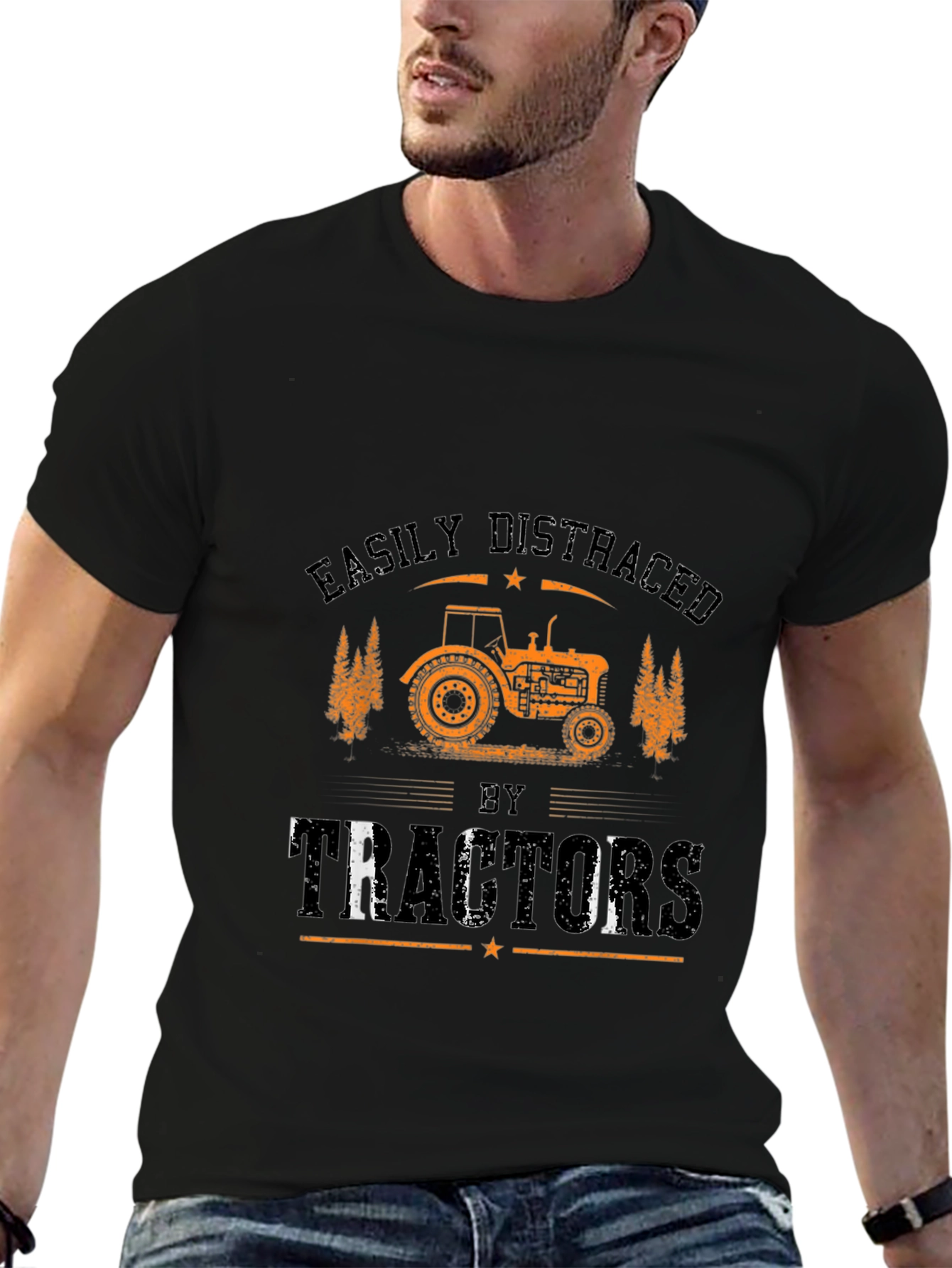 Easily Distracted by Tractors Black Graphic Tee