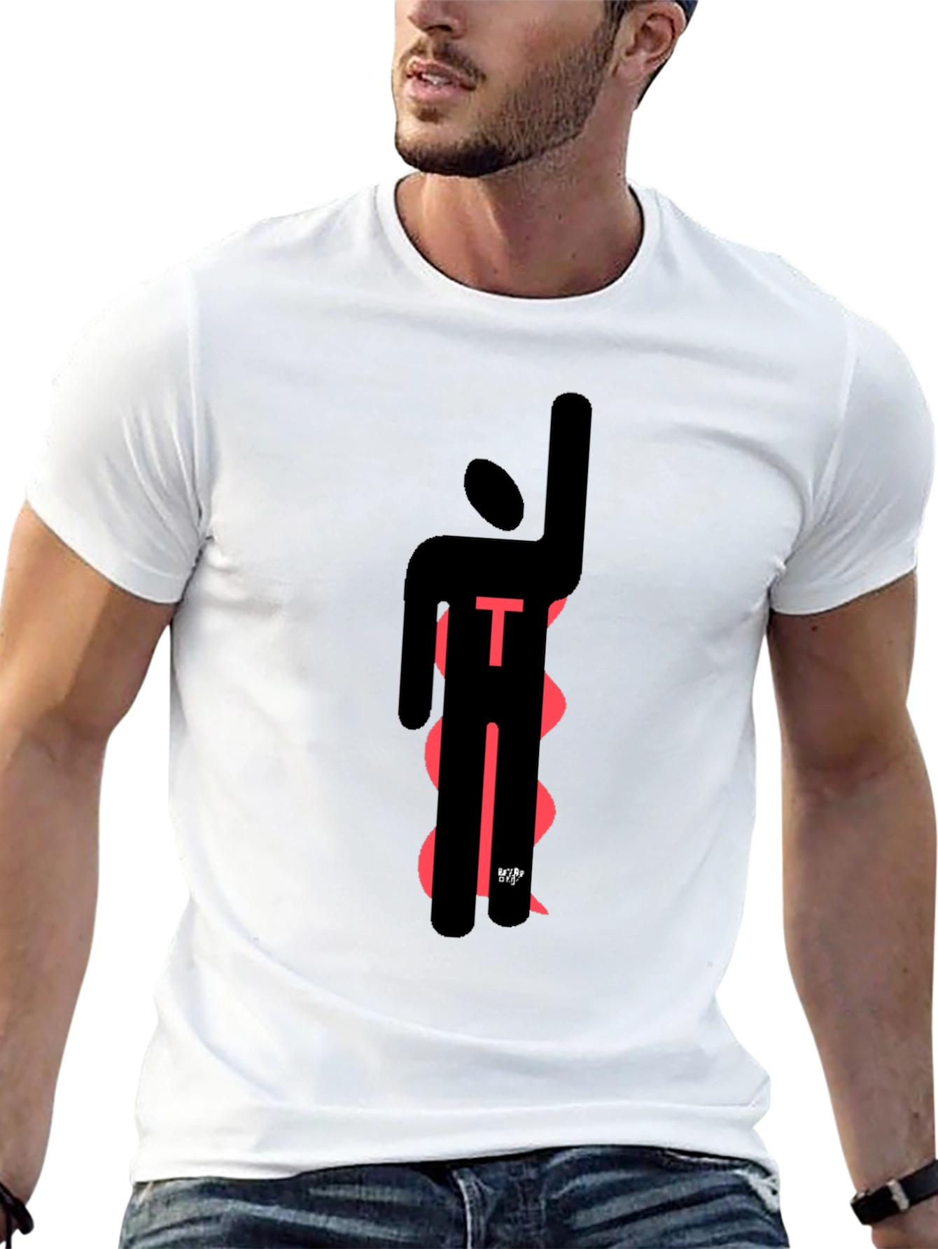 Modern Abstract T-Shirt - Black with Red Design