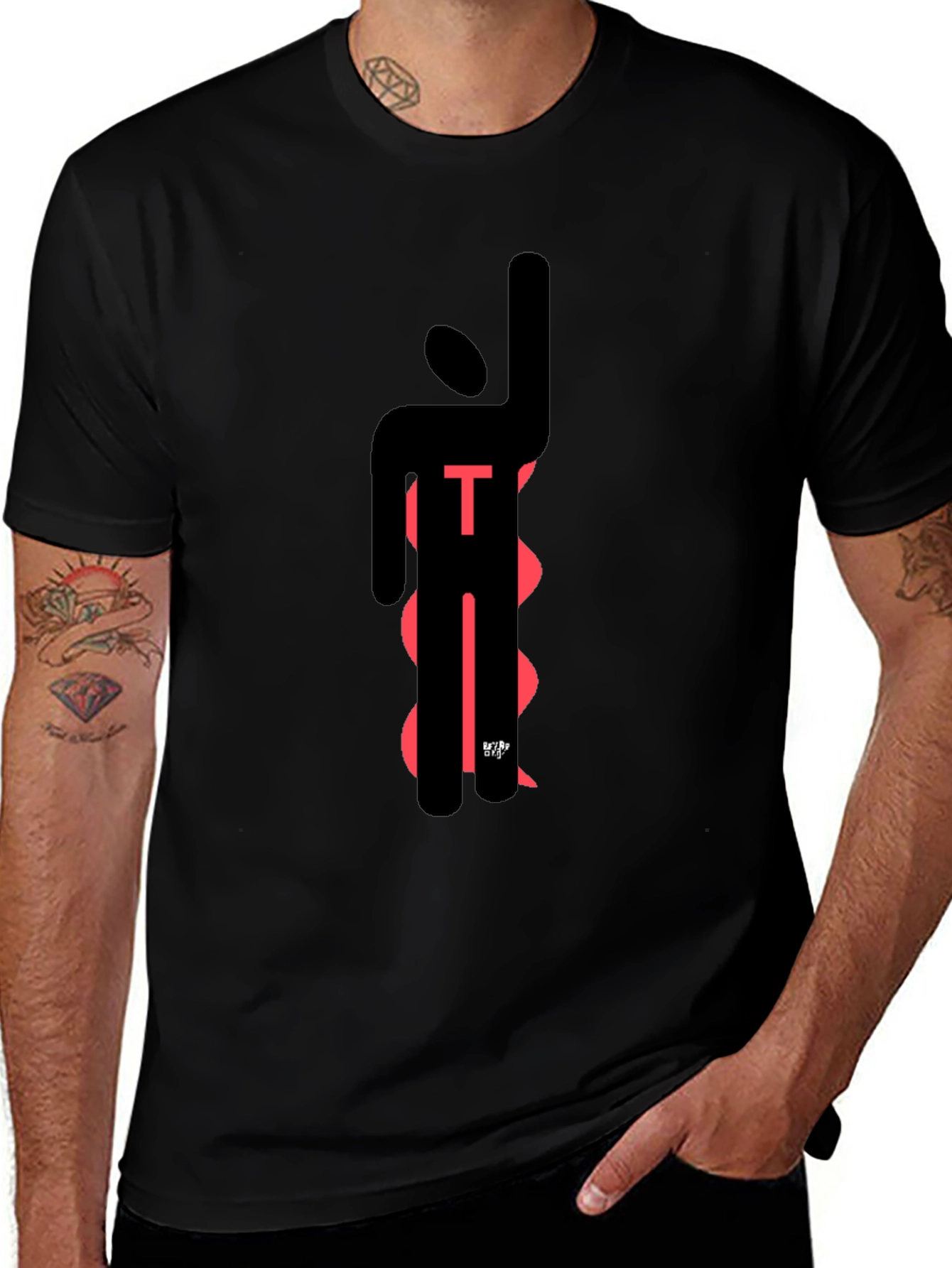 Modern Abstract T-Shirt - Black with Red Design
