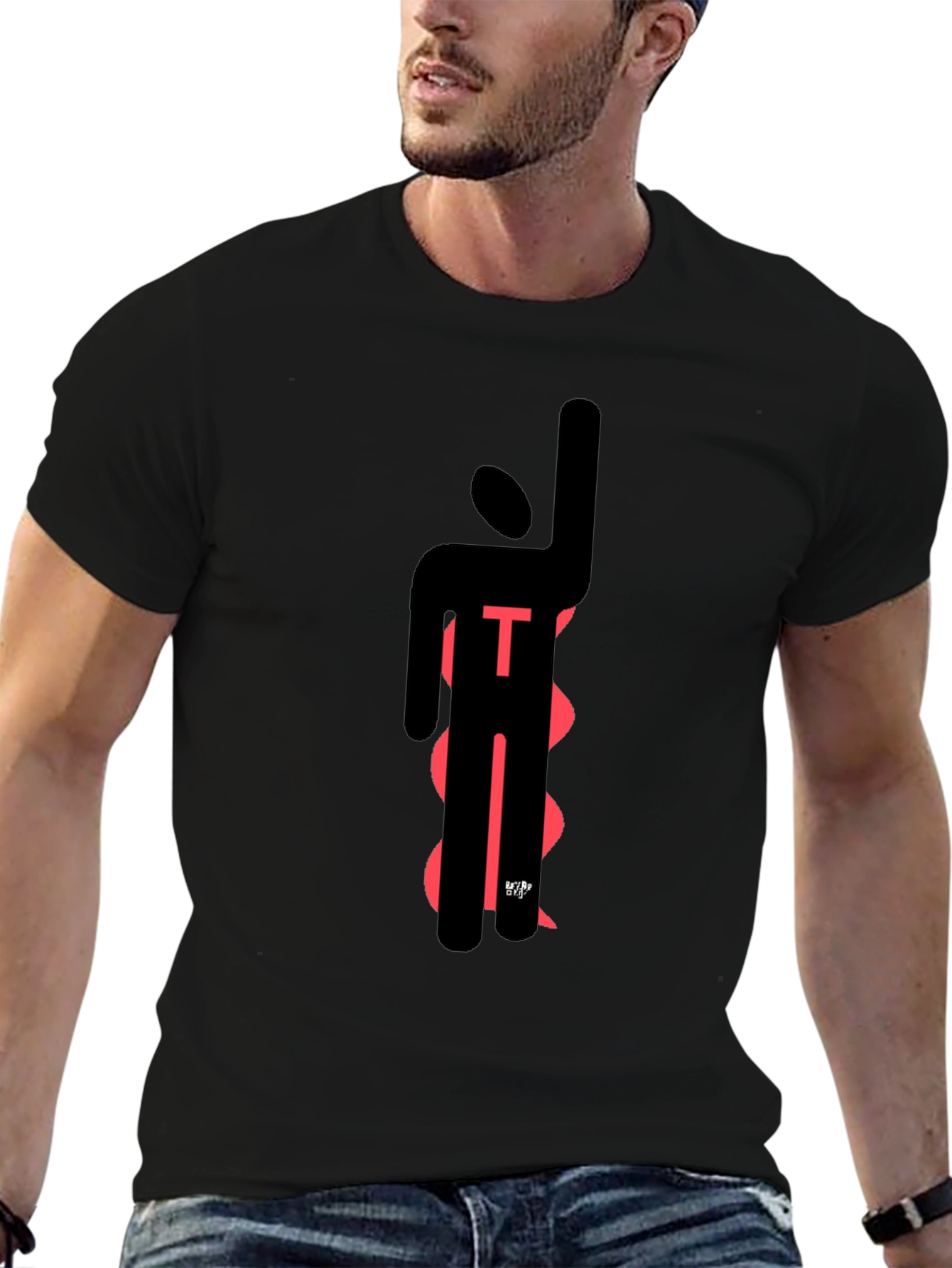 Modern Abstract T-Shirt - Black with Red Design