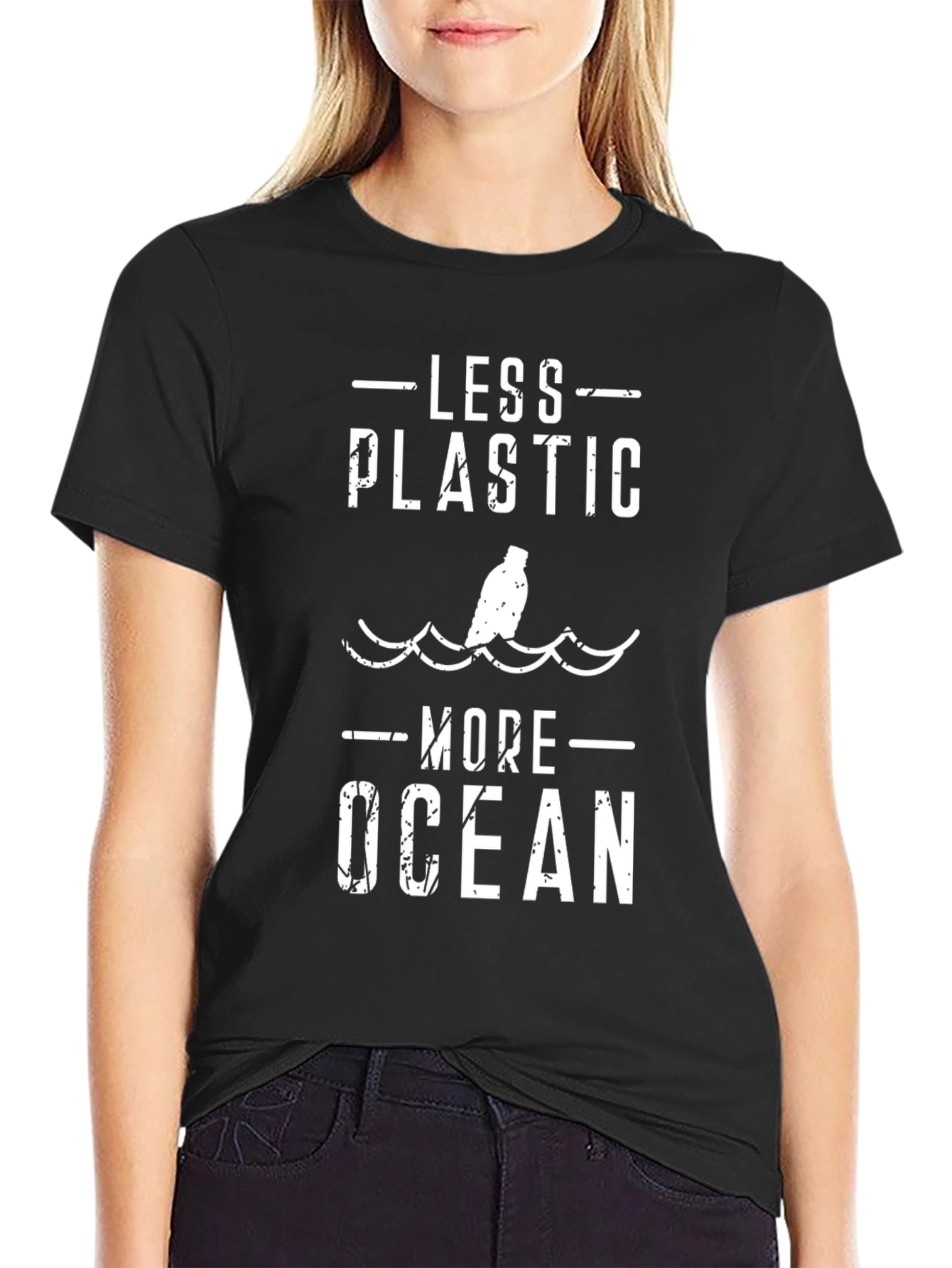 Eco-Friendly Less Plastic More Ocean Black T-Shirt
