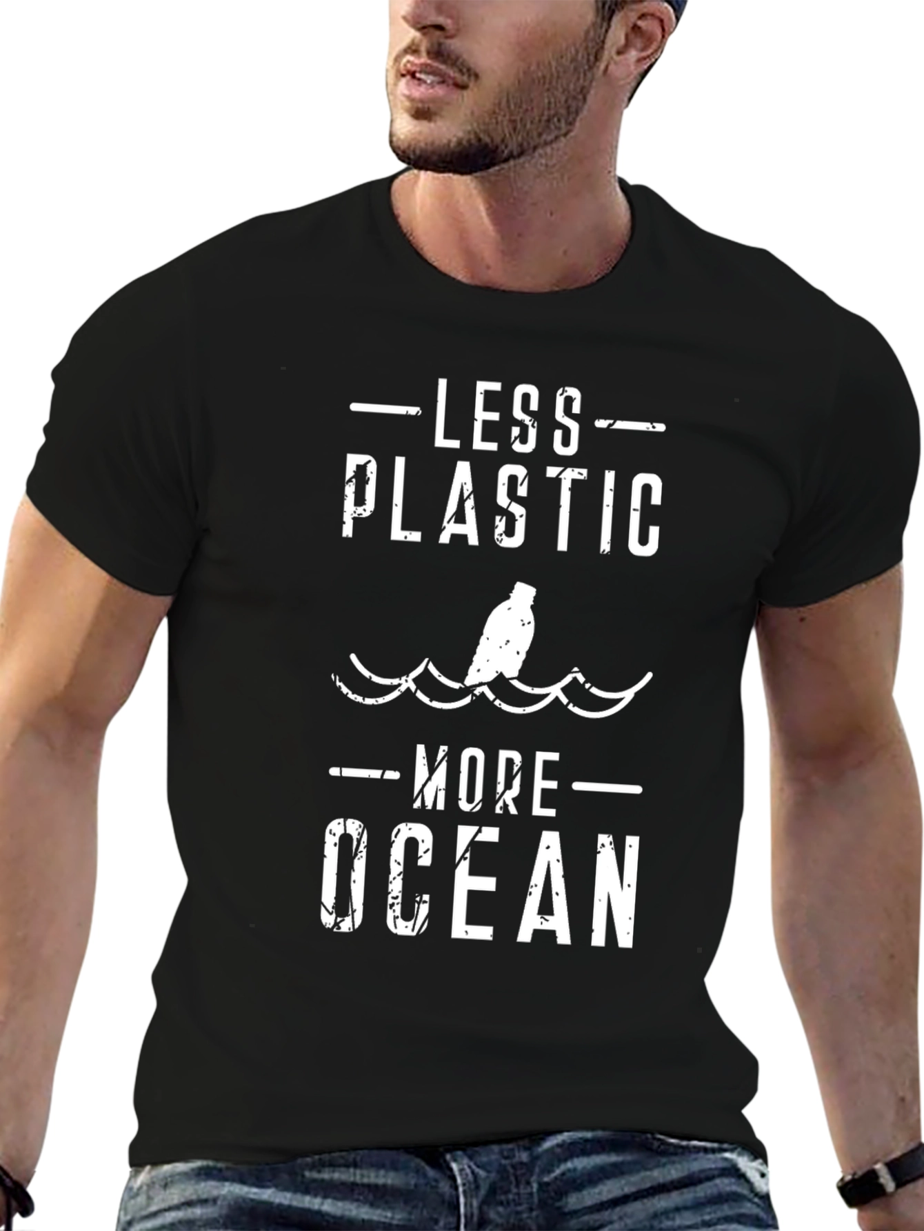 Eco-Friendly Less Plastic More Ocean Black T-Shirt