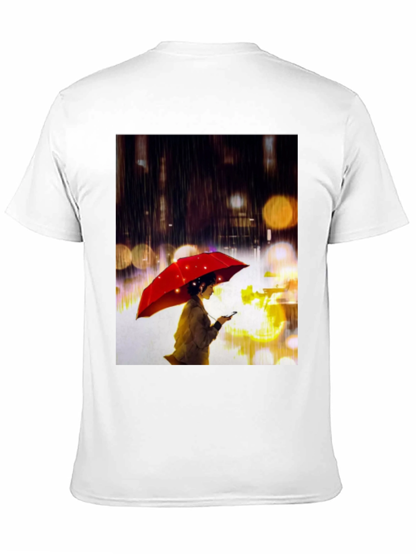 Rainy Night T-Shirt: Woman with Red Umbrella