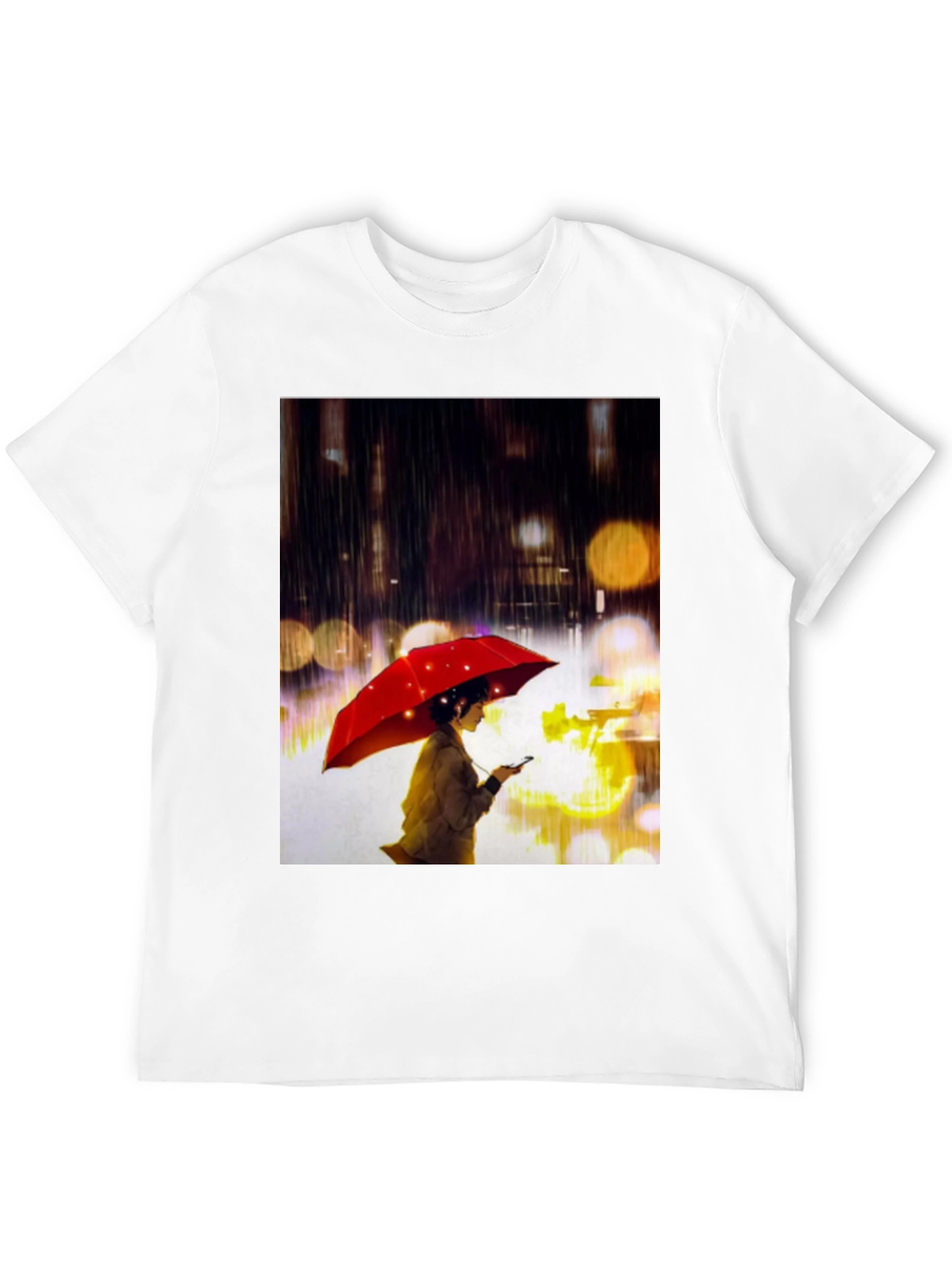 Rainy Night T-Shirt: Woman with Red Umbrella