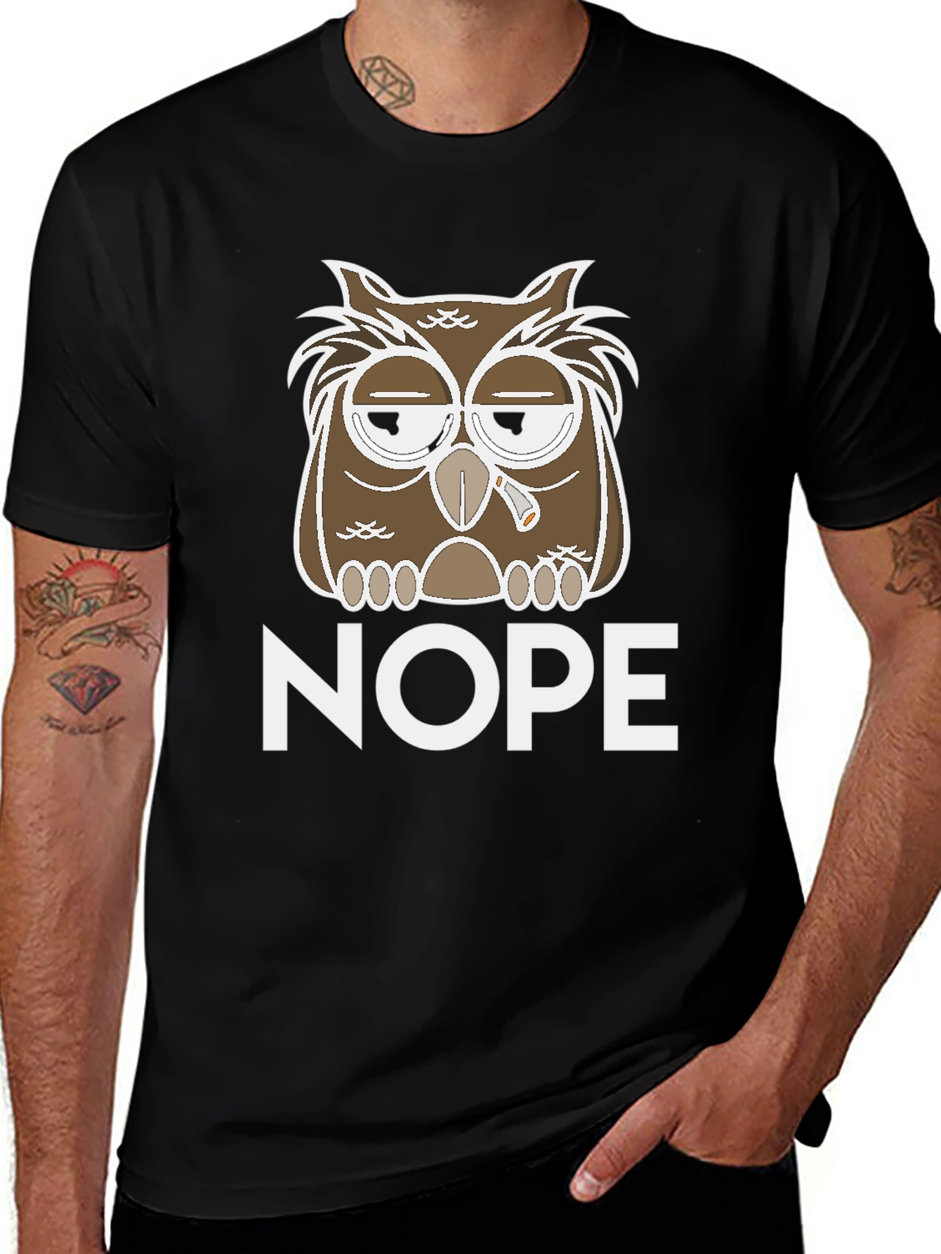 Nope Owl Graphic Tee - Funny Casual T-Shirt
