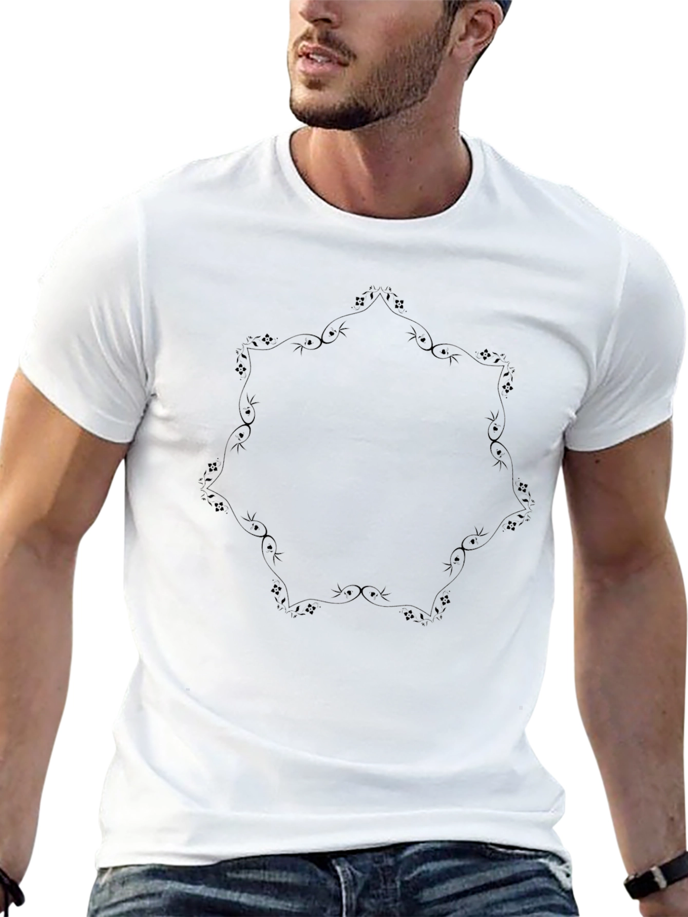 Elegant Black Tee with Decorative Graphic