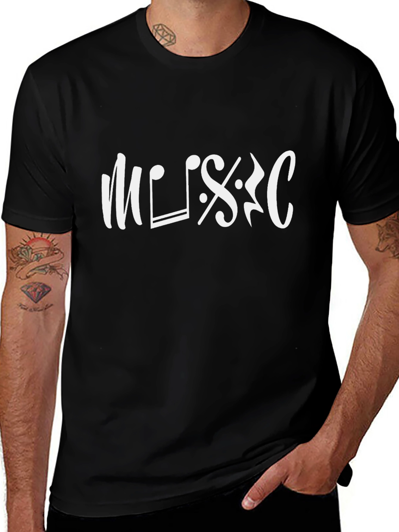 Music Note Graphic Tee - Black Cotton T-Shirt