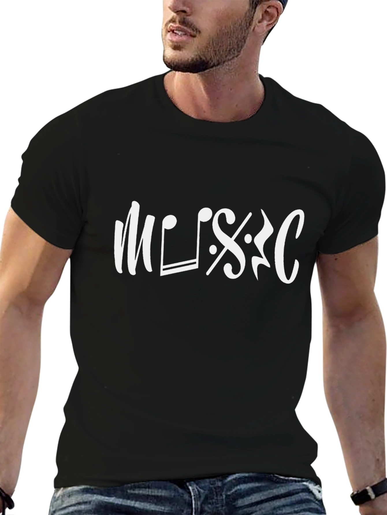 Music Note Graphic Tee - Black Cotton T-Shirt