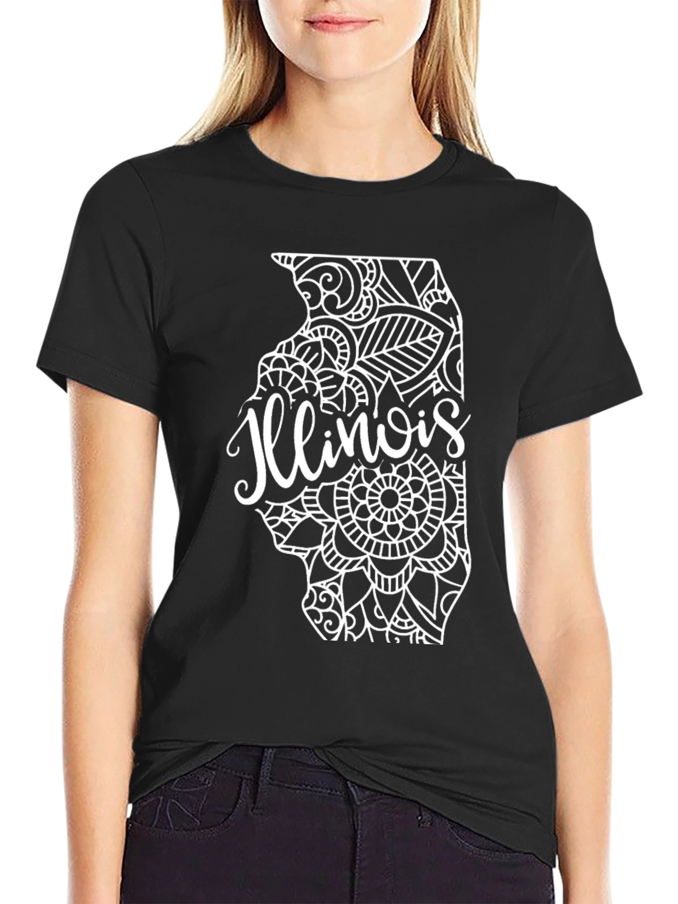 Illinois State Mandala T-Shirt - Black