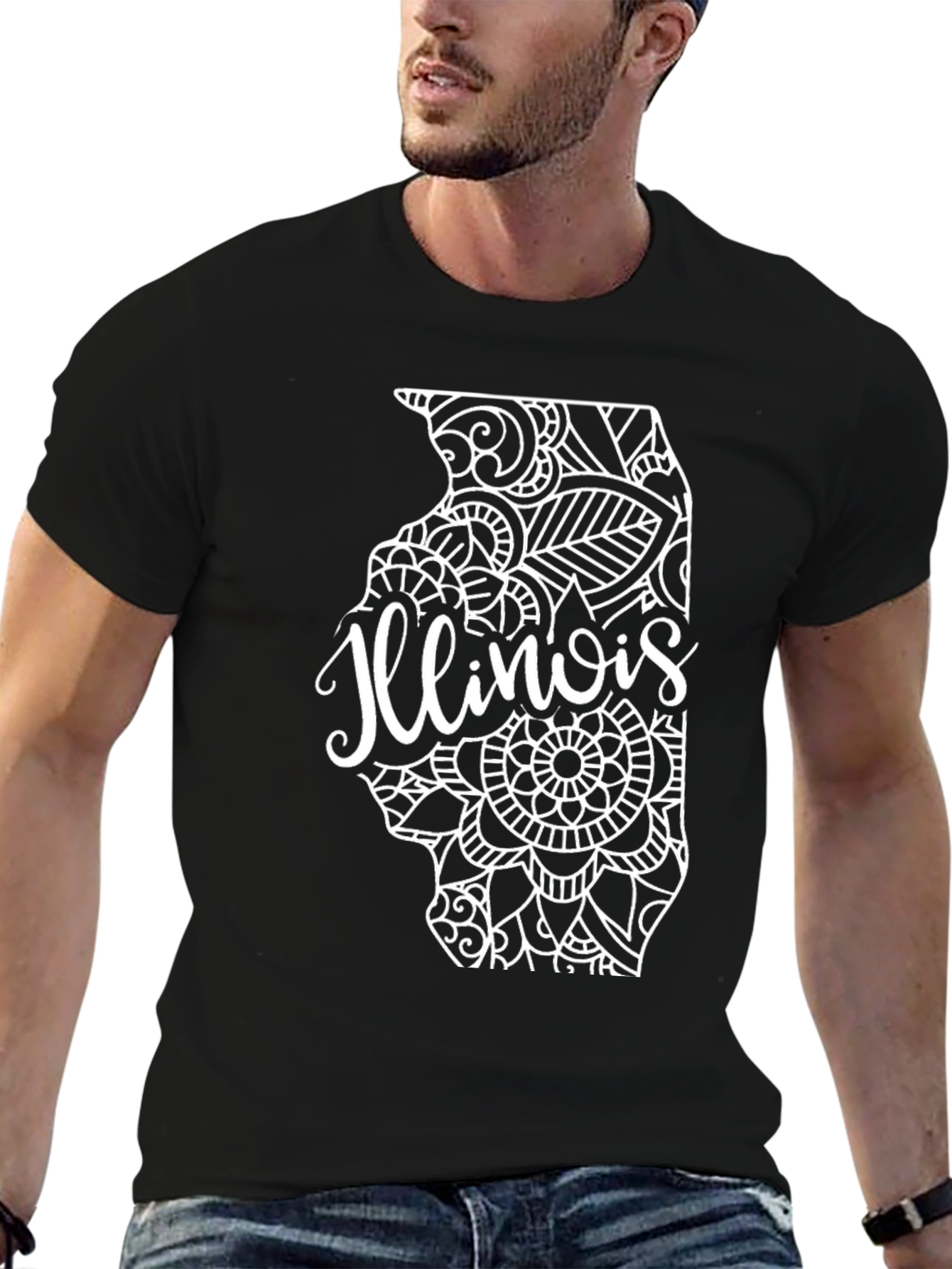 Illinois State Mandala T-Shirt - Black