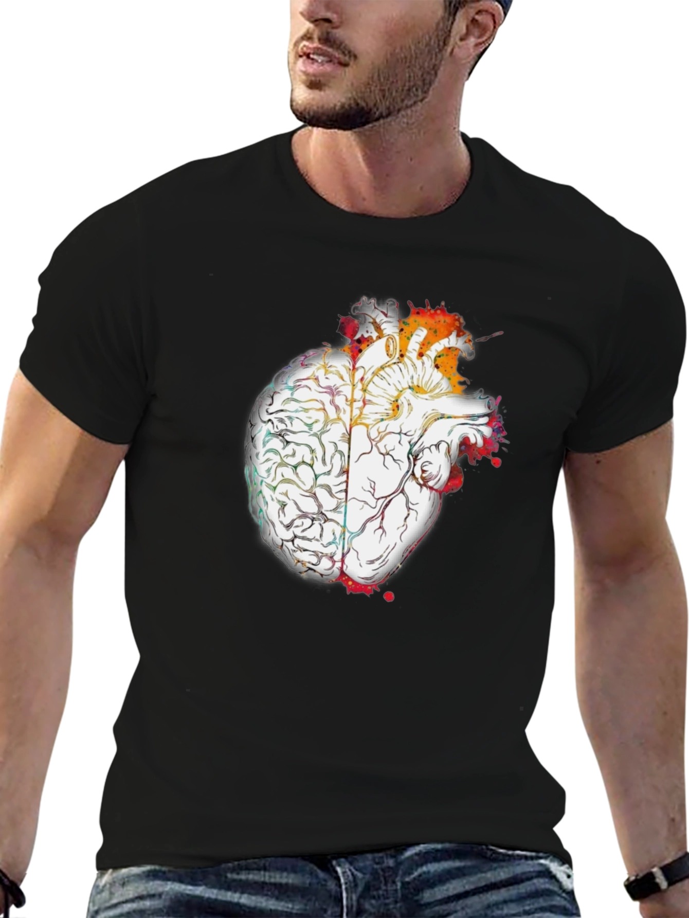 Heart & Brain Graphic Tee - Black Unisex T-Shirt