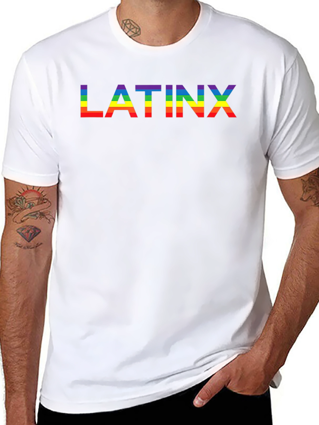 Latinx Pride Rainbow Tee - Black Cotton T-Shirt